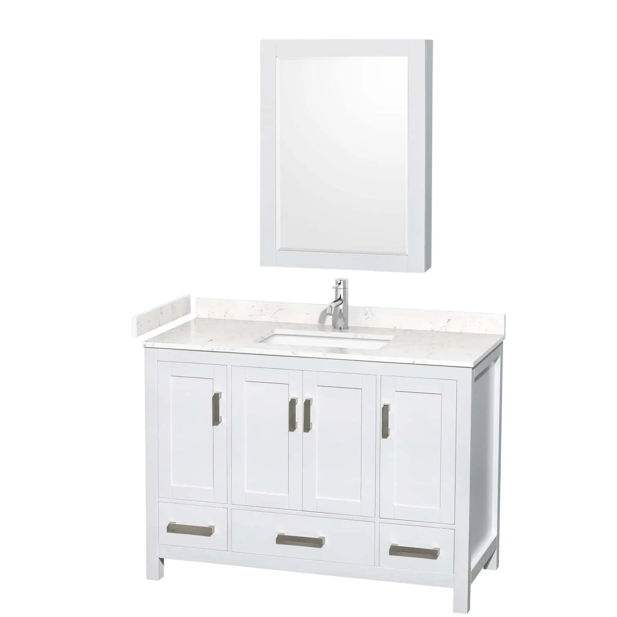 48" Sheffield Single Bathroom Vanity in White with Brushed Chrome Trim & Medicine Cabinet by Wyndham