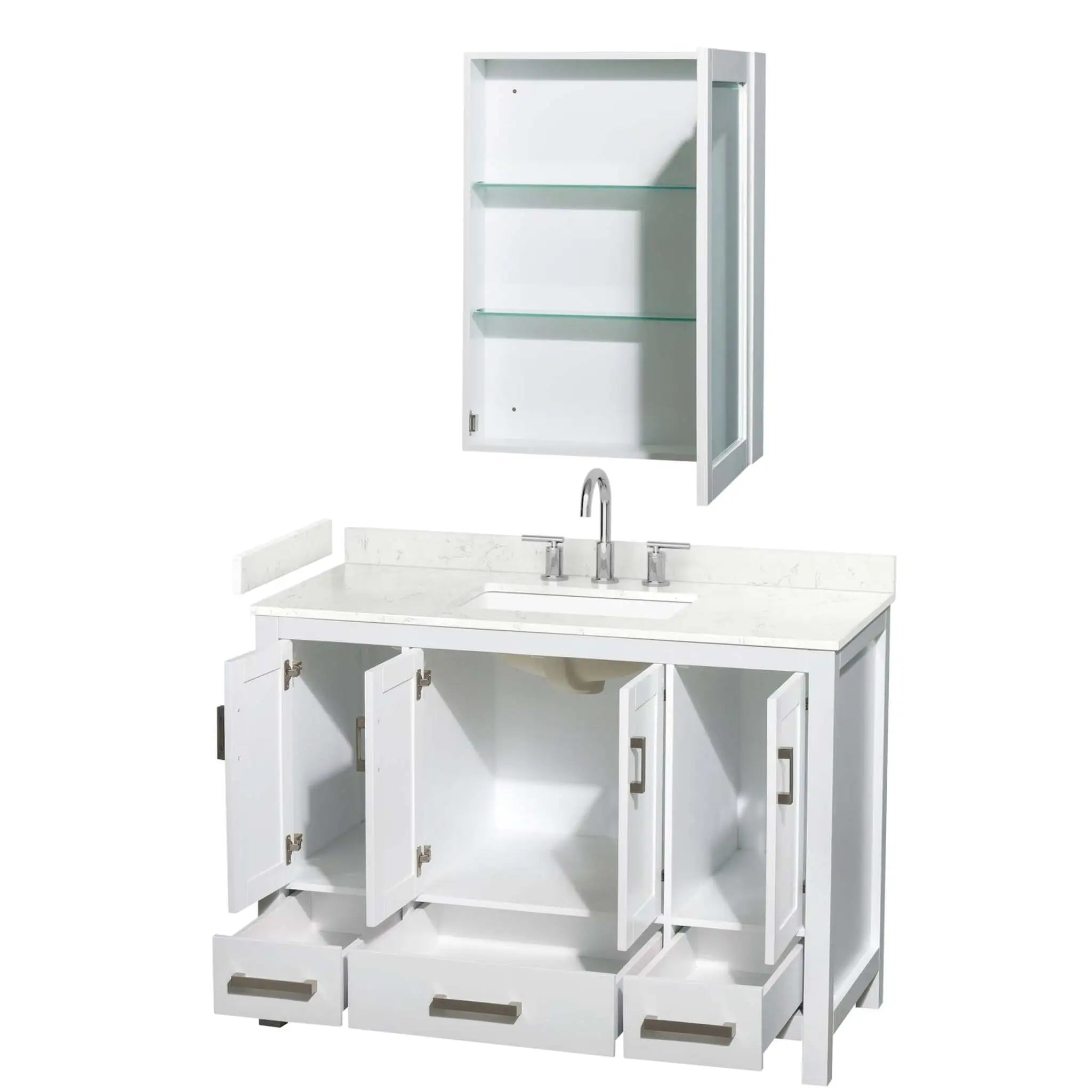 48" Sheffield Single Bathroom Vanity in White with Brushed Chrome Trim & Medicine Cabinet by Wyndham