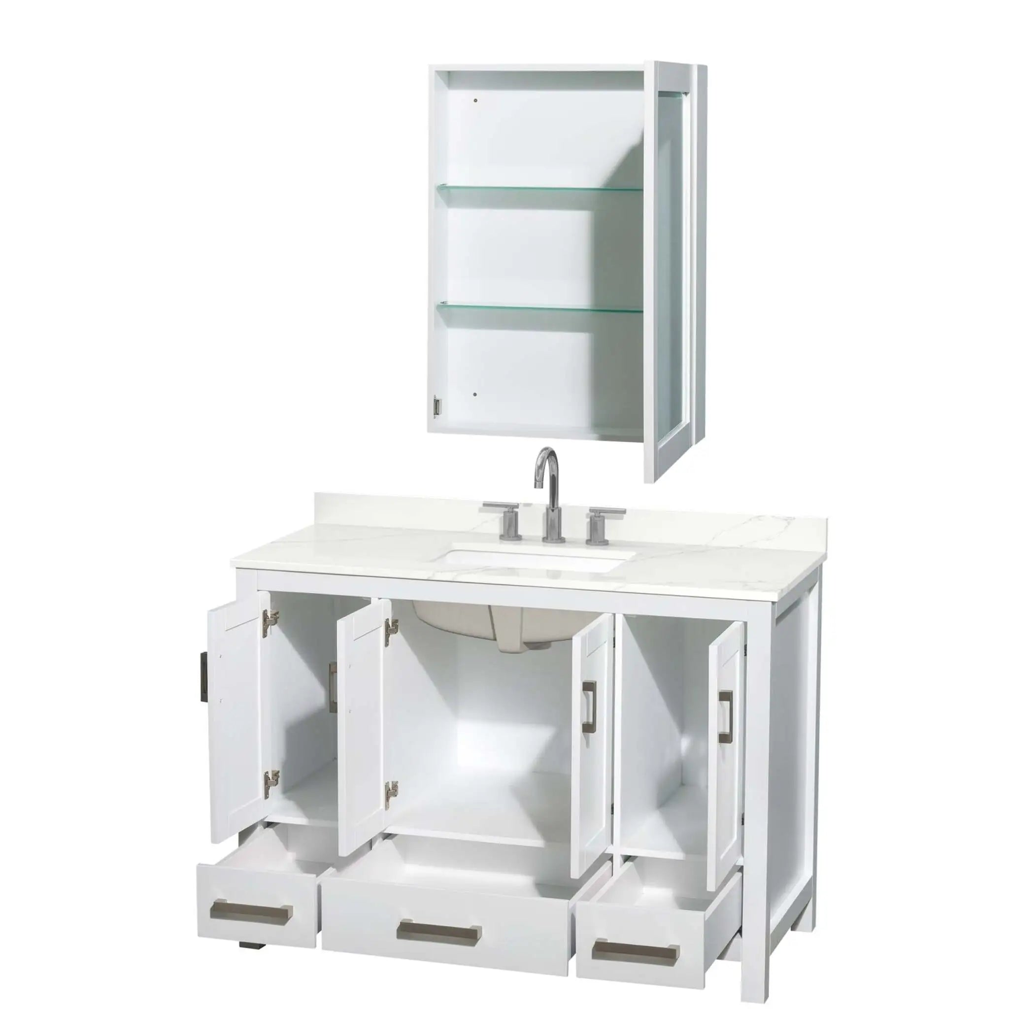 48" Sheffield Single Bathroom Vanity in White with Brushed Chrome Trim & Medicine Cabinet by Wyndham