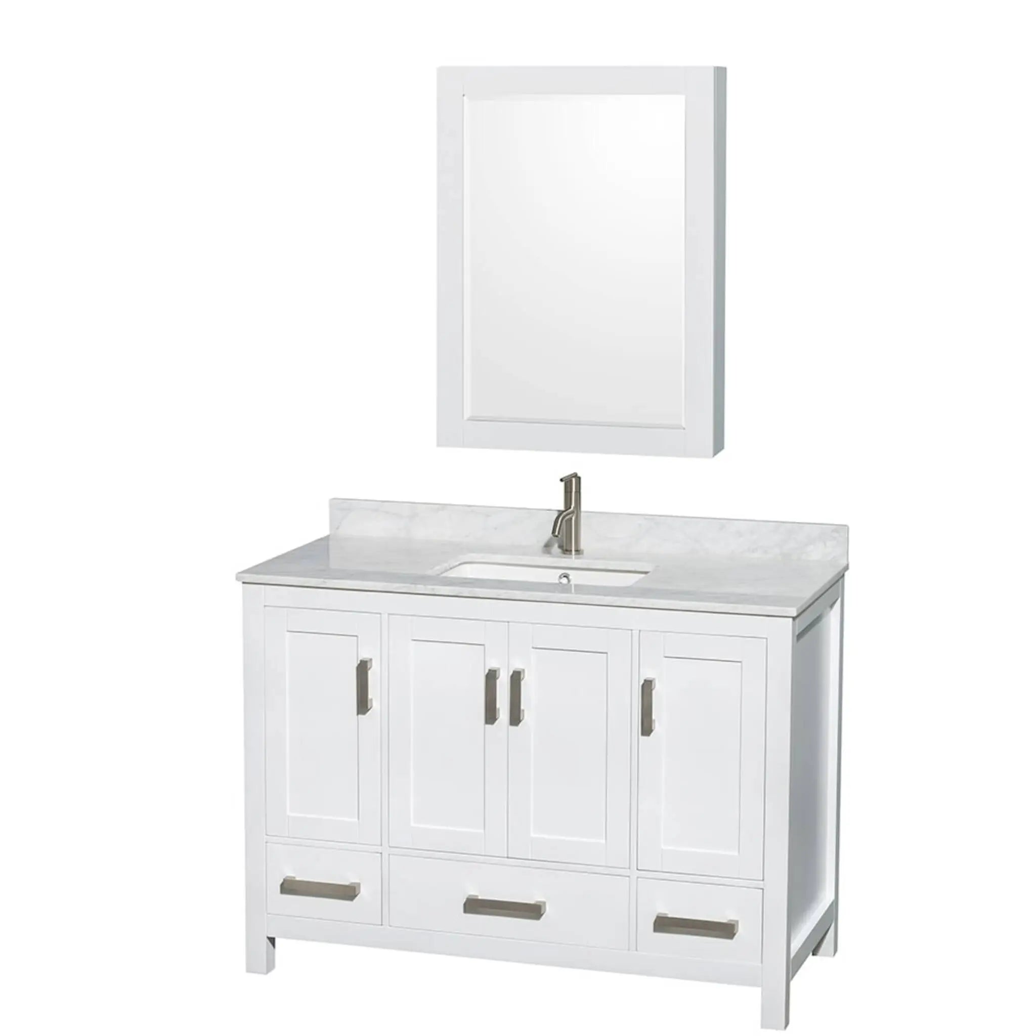 48" Sheffield Single Bathroom Vanity in White with Brushed Chrome Trim & Medicine Cabinet by Wyndham