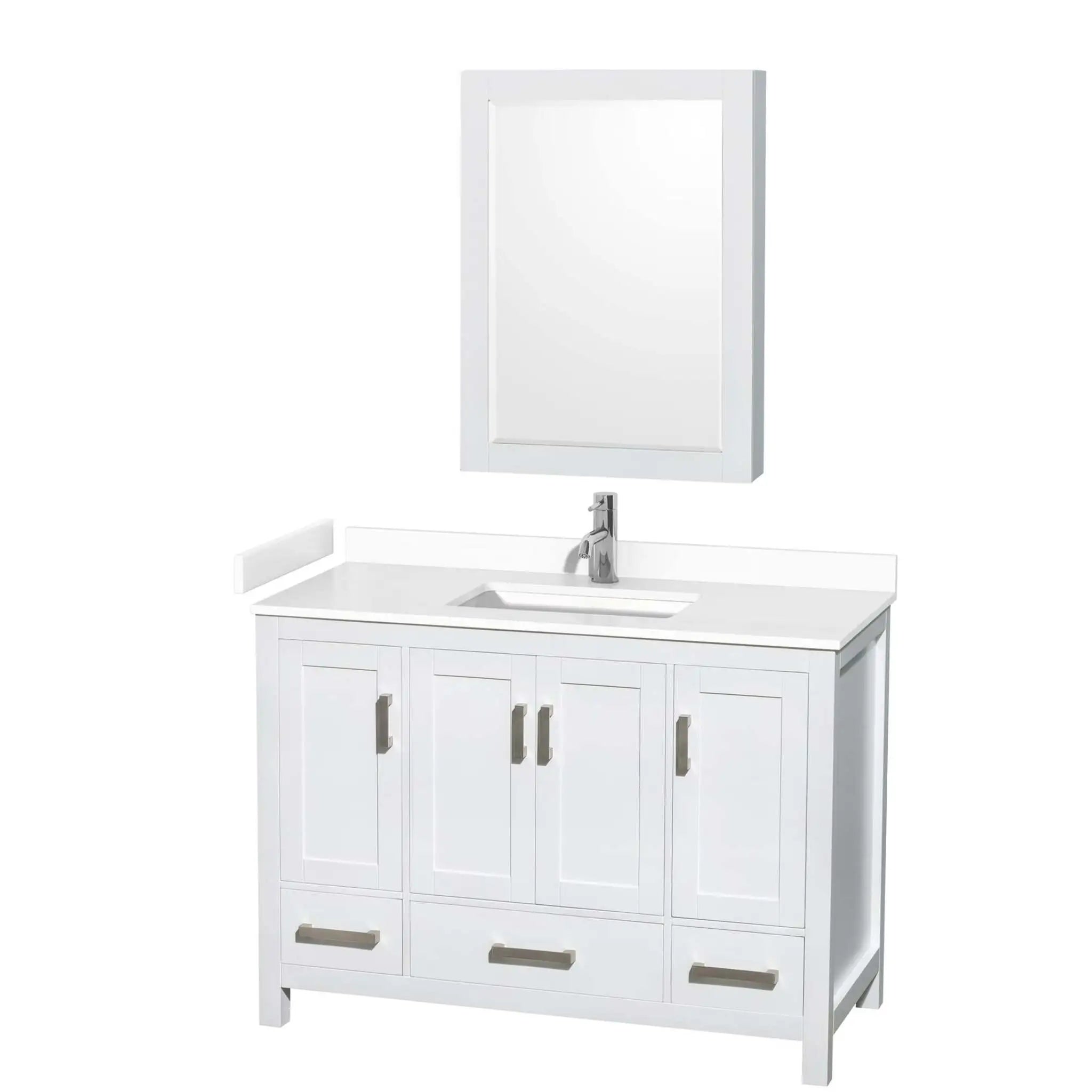 48" Sheffield Single Bathroom Vanity in White with Brushed Chrome Trim & Medicine Cabinet by Wyndham