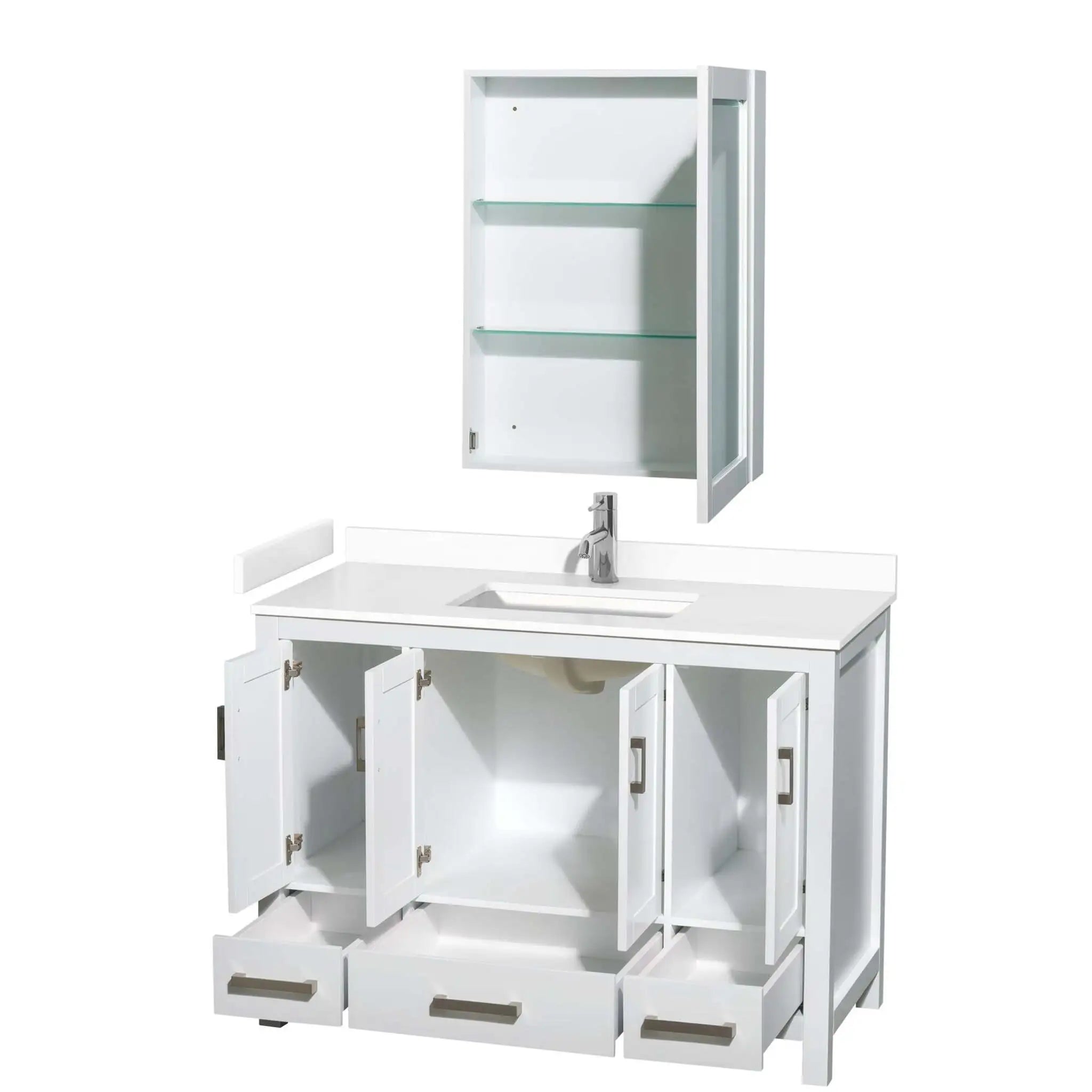 48" Sheffield Single Bathroom Vanity in White with Brushed Chrome Trim & Medicine Cabinet by Wyndham
