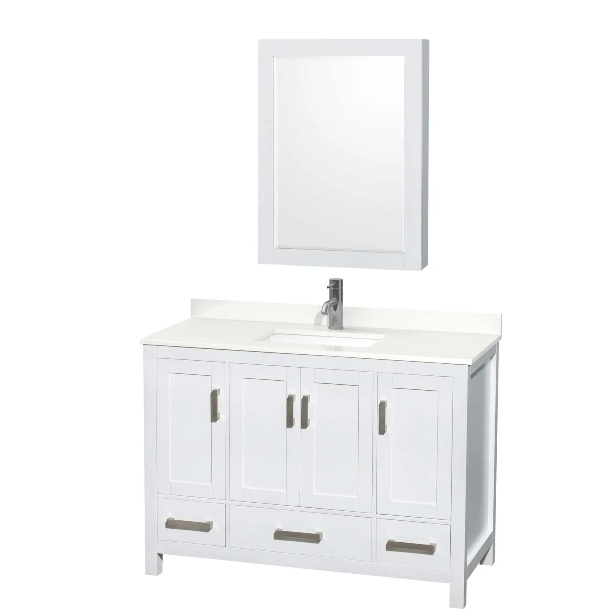 48" Sheffield Single Bathroom Vanity in White with Brushed Chrome Trim & Medicine Cabinet by Wyndham