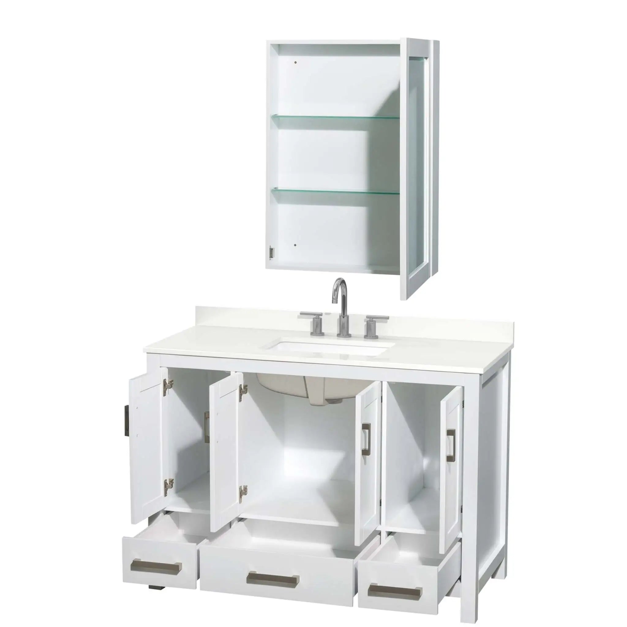 48" Sheffield Single Bathroom Vanity in White with Brushed Chrome Trim & Medicine Cabinet by Wyndham