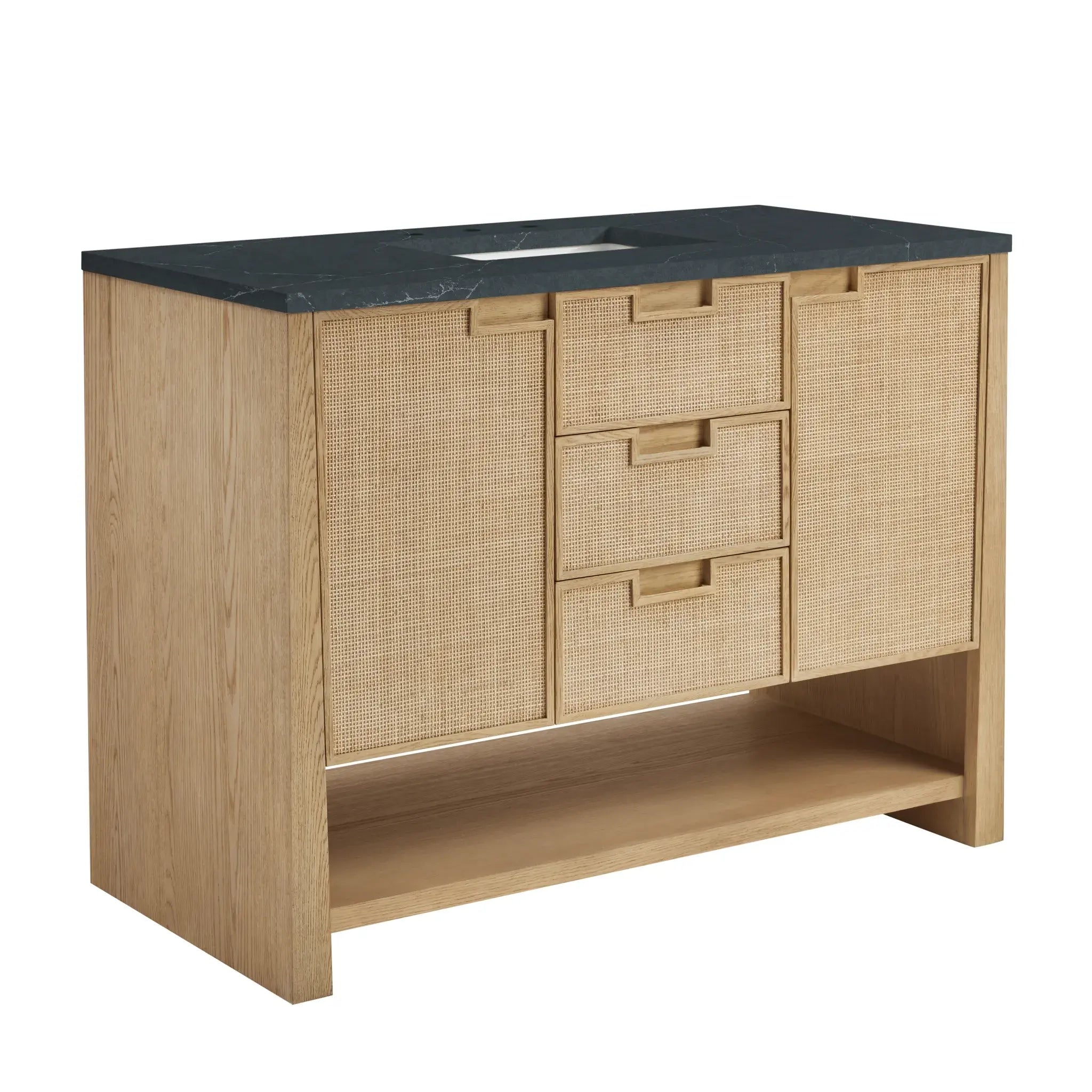 48" Solene Single Vanity in Seaside Oak-Charcoal Soapstone Silestone-8" Widespread image 9