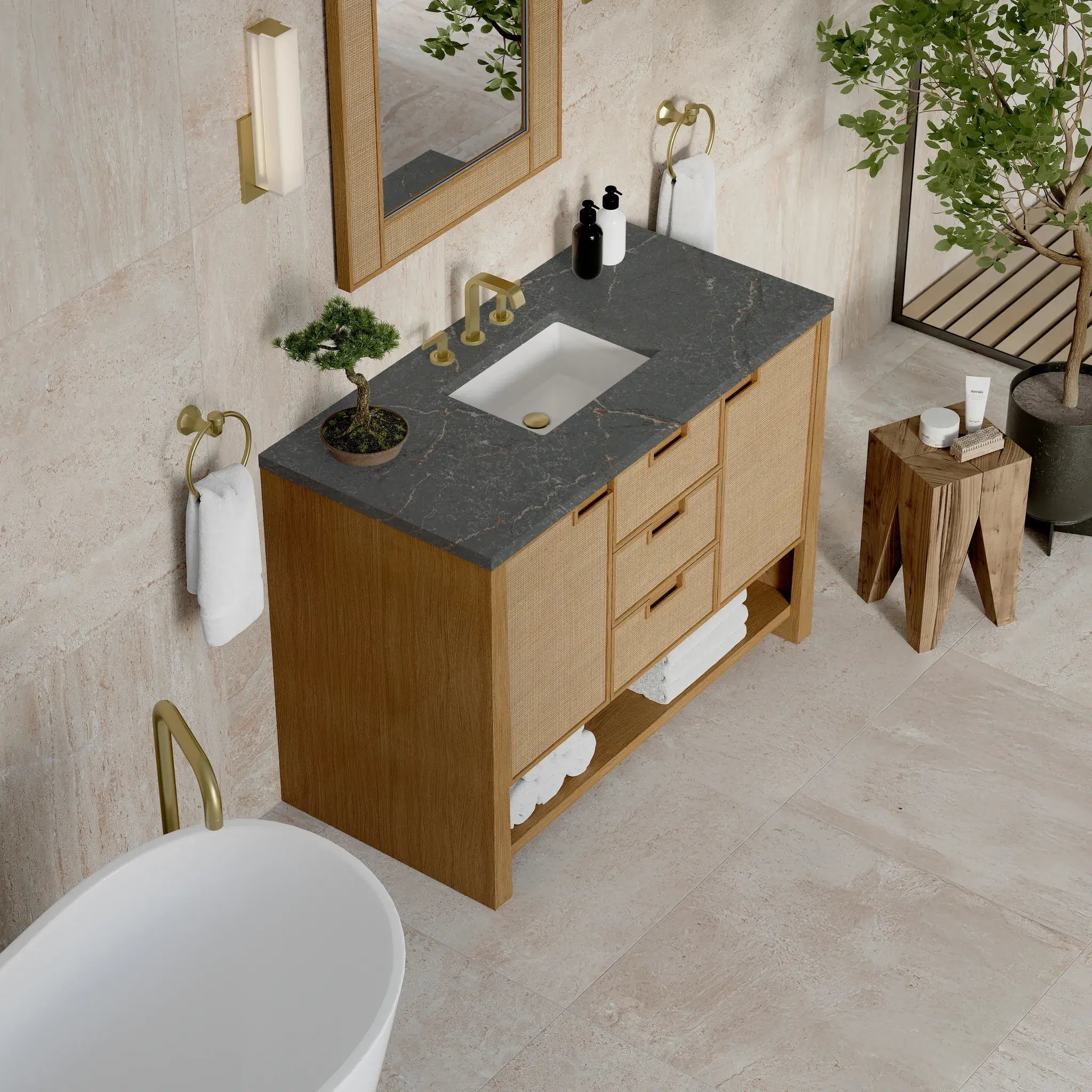 48" Solene Single Vanity in Seaside Oak-Parisien Bleu Silestone-8" Widespread image 6