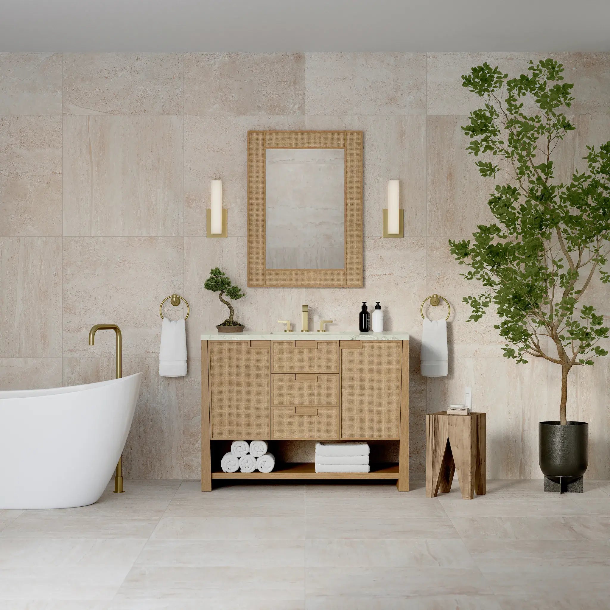 48" Solene Single Vanity in Seaside Oak-Victorian Silver Silestone-8" Widespread image 2