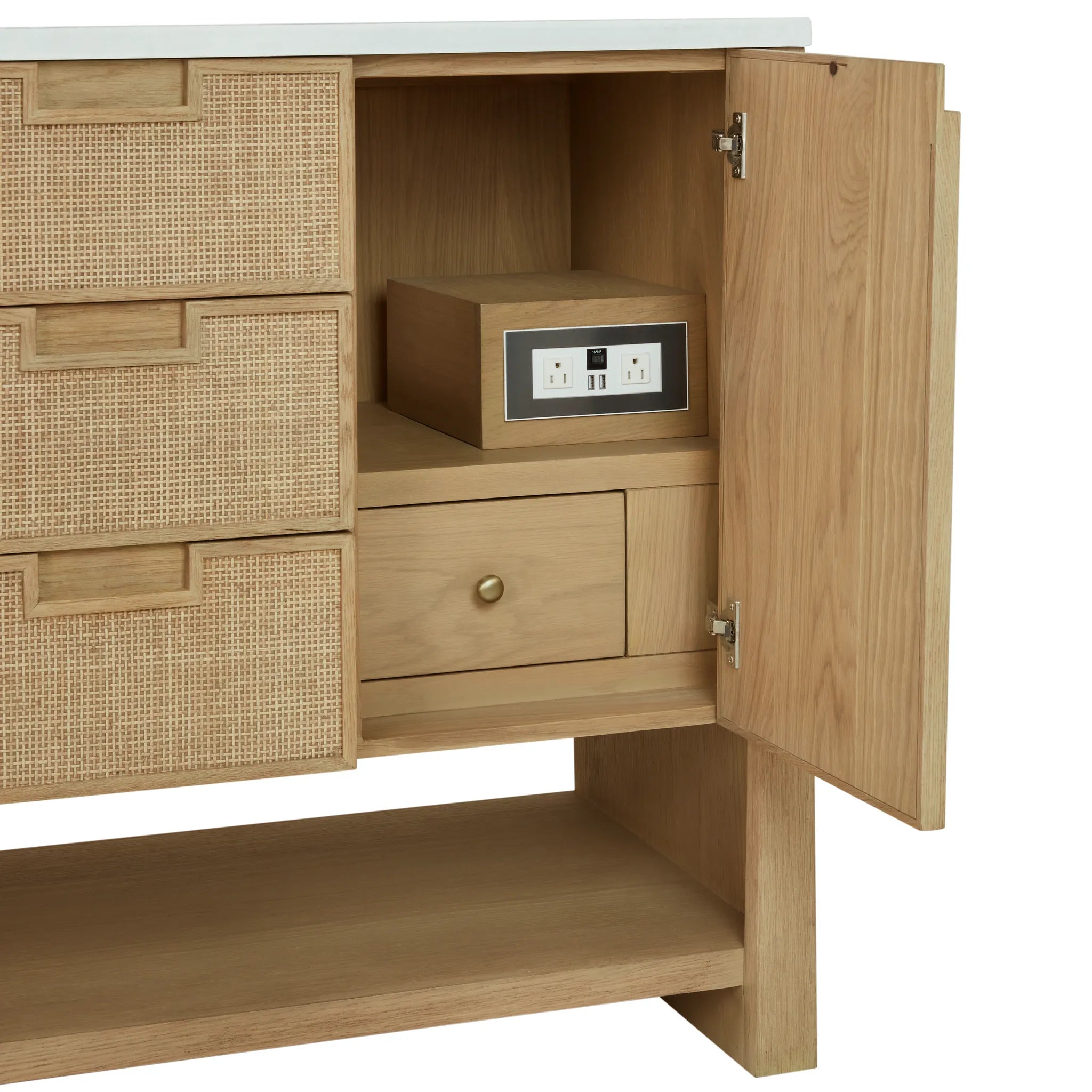 48" Solene Single Vanity in Seaside Oak w/FreePower Wireless Charger-Eternal Jasmine Pearl Silestone-8" Widespread image 12