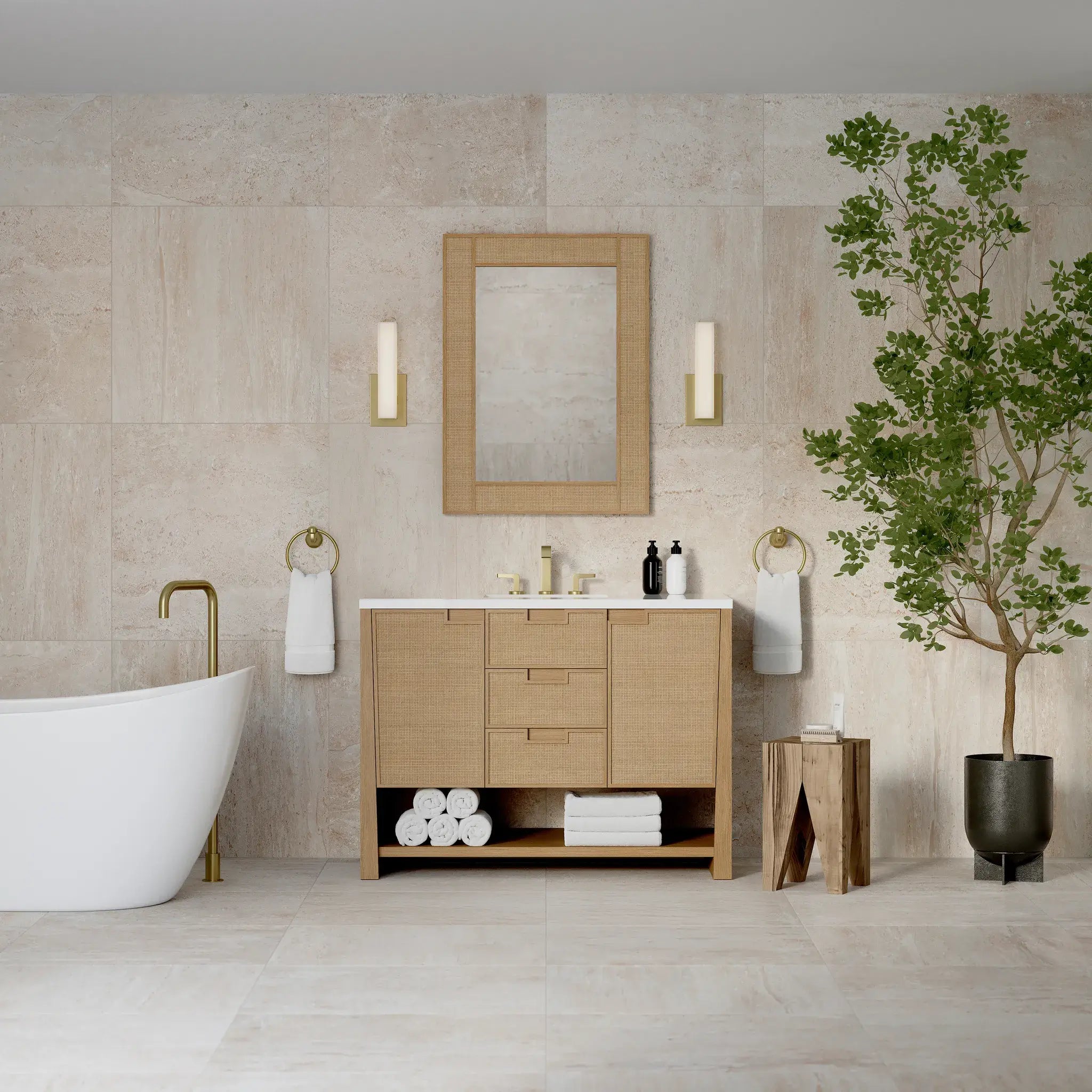 48" Solene Single Vanity in Seaside Oak-White Zeus Silestone-8" Widespread image 2