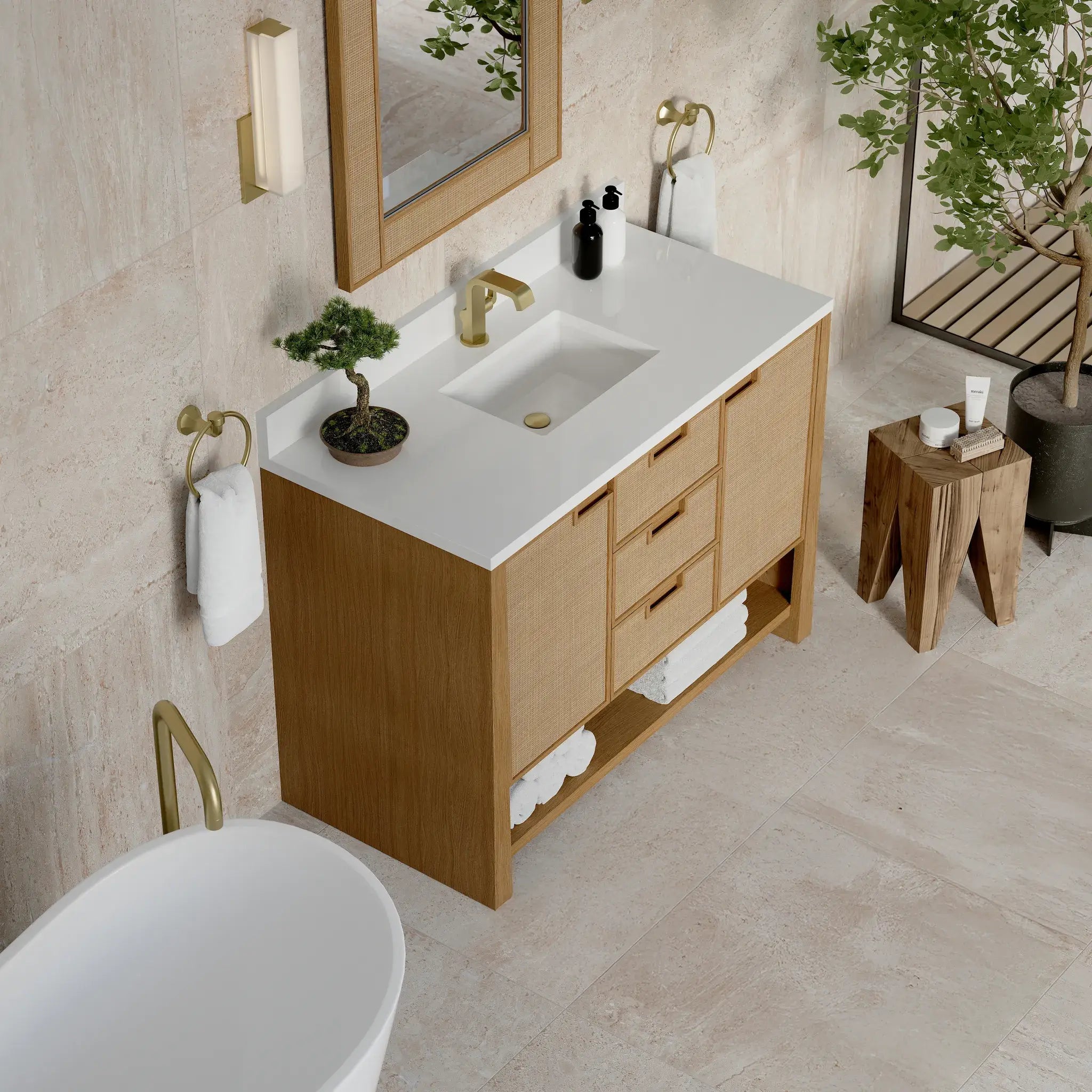 48" Solene Single Vanity in Seaside Oak-White Zeus Silestone & Backsplash-Single Hole image 5