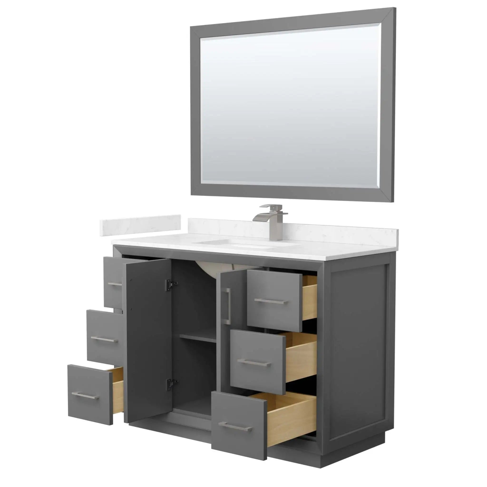 48" Strada Single Bathroom Vanity in Dark Gray with Brushed Nickel Trim & 46" Mirror by Wyndham