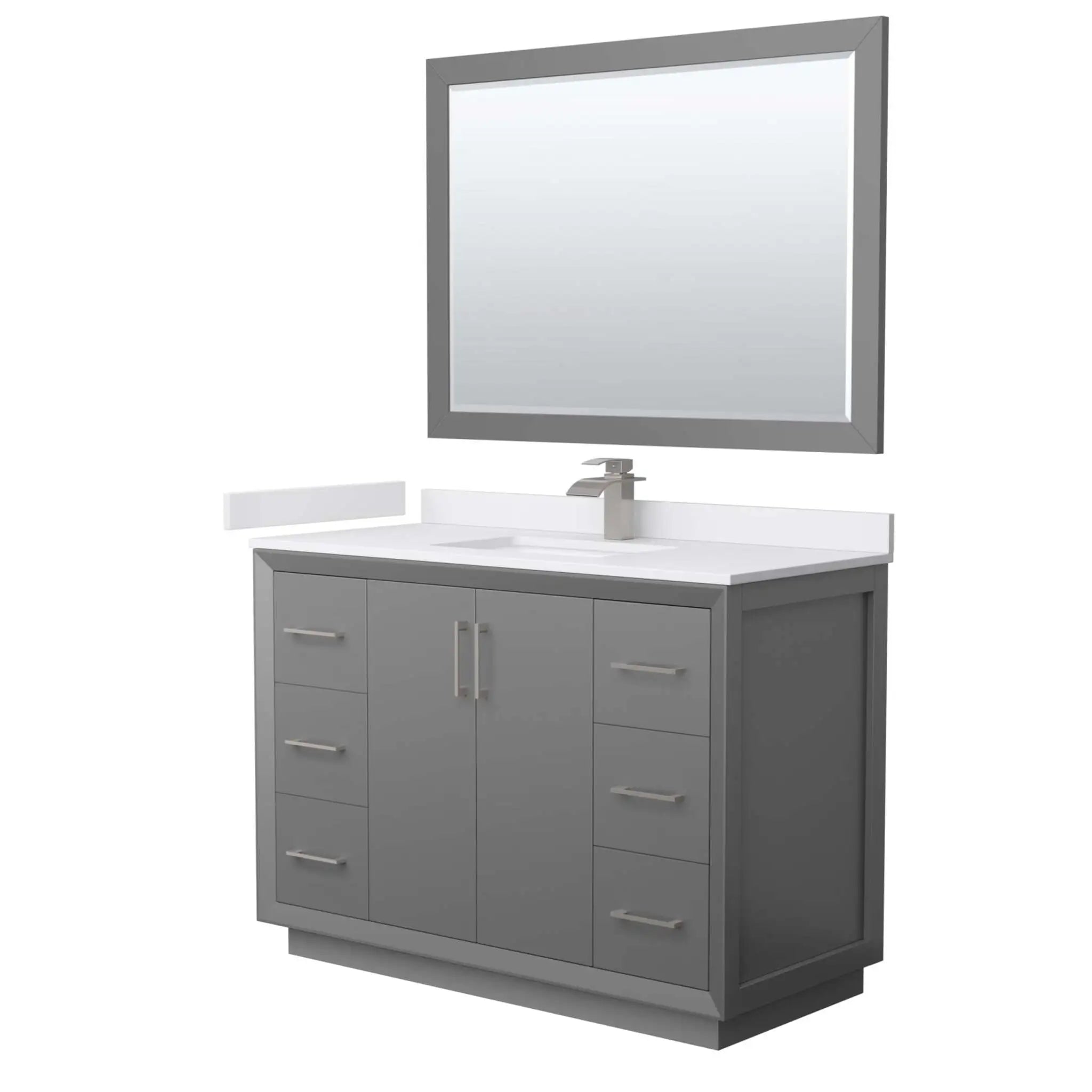 48" Strada Single Bathroom Vanity in Dark Gray with Brushed Nickel Trim & 46" Mirror by Wyndham