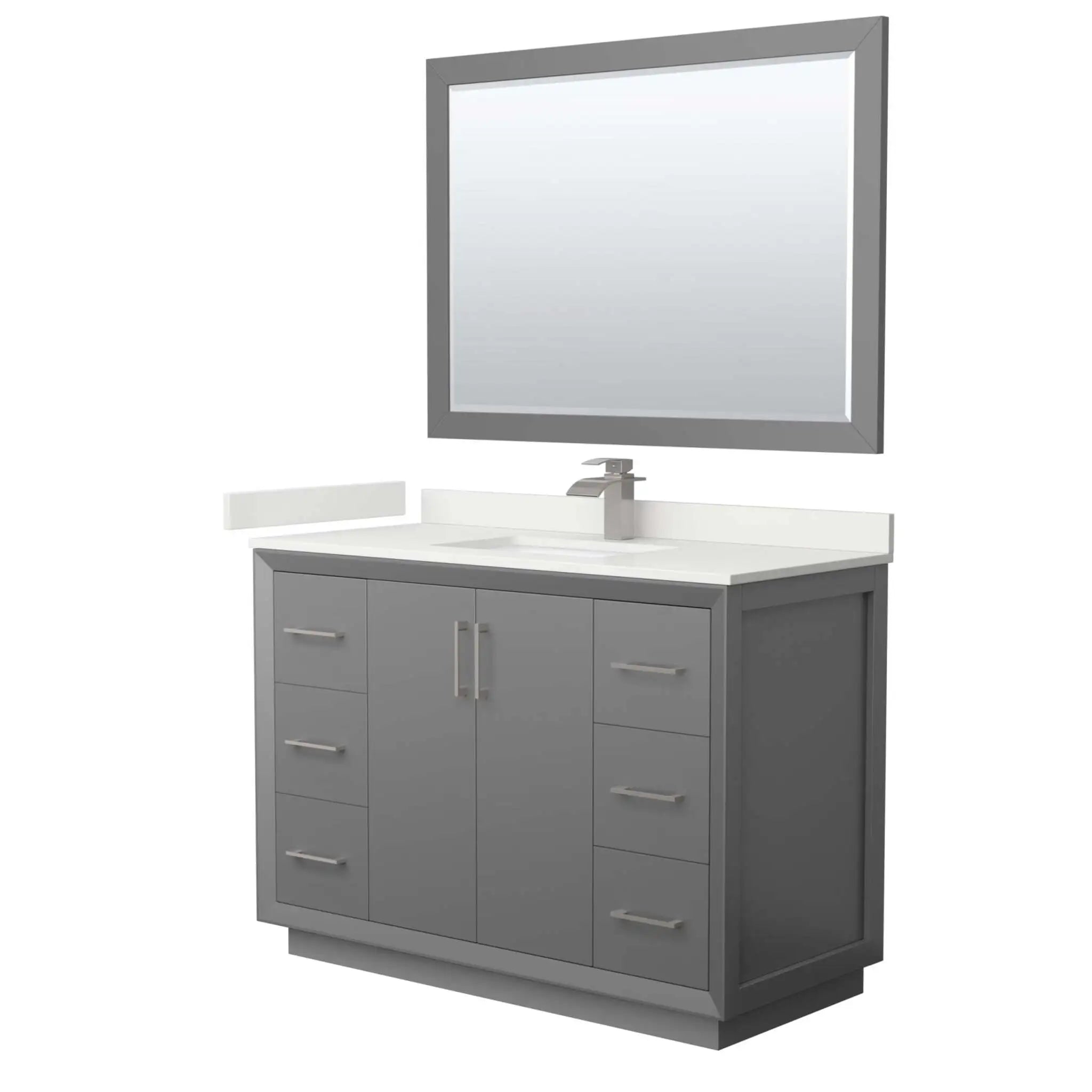 48" Strada Single Bathroom Vanity in Dark Gray with Brushed Nickel Trim & 46" Mirror by Wyndham