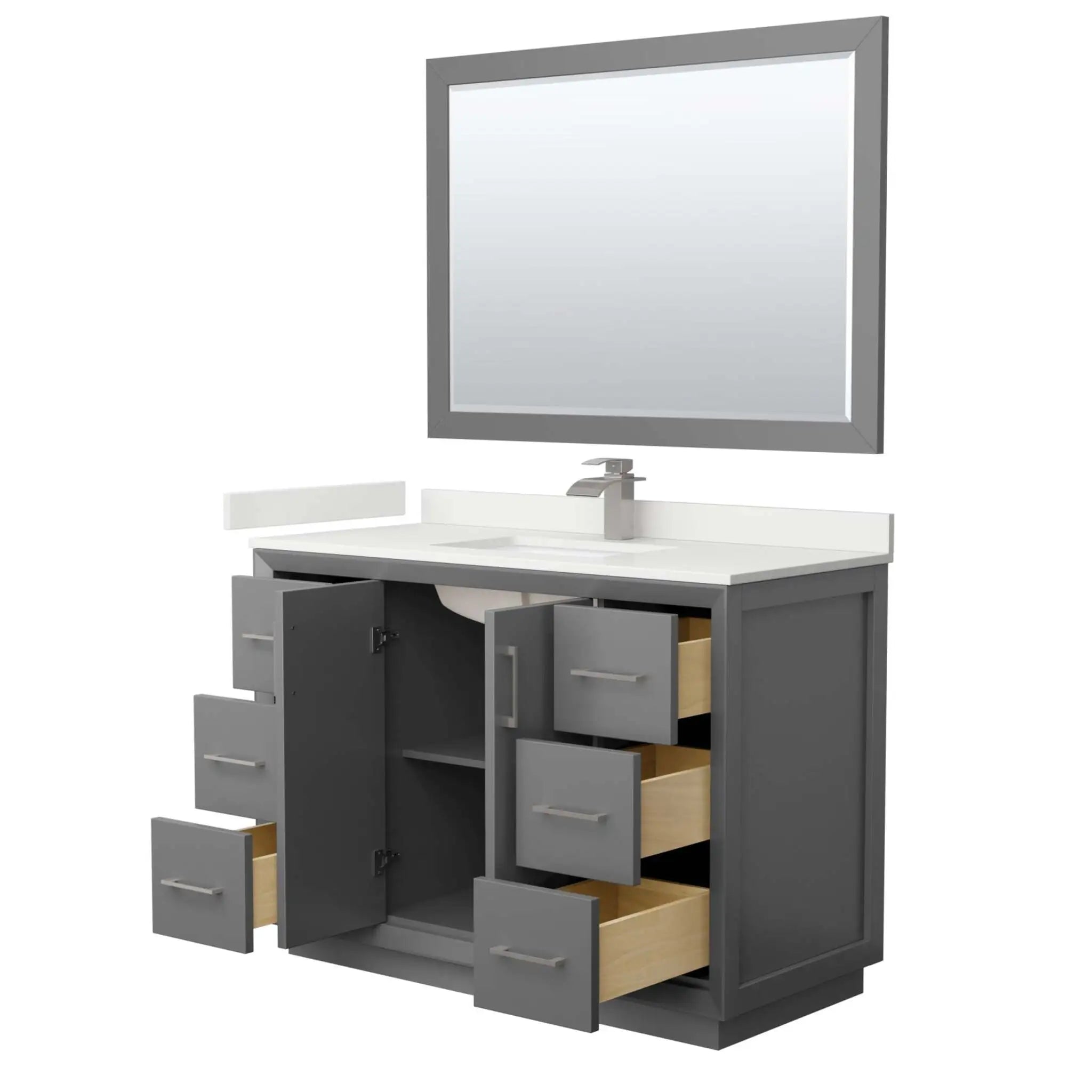 48" Strada Single Bathroom Vanity in Dark Gray with Brushed Nickel Trim & 46" Mirror by Wyndham