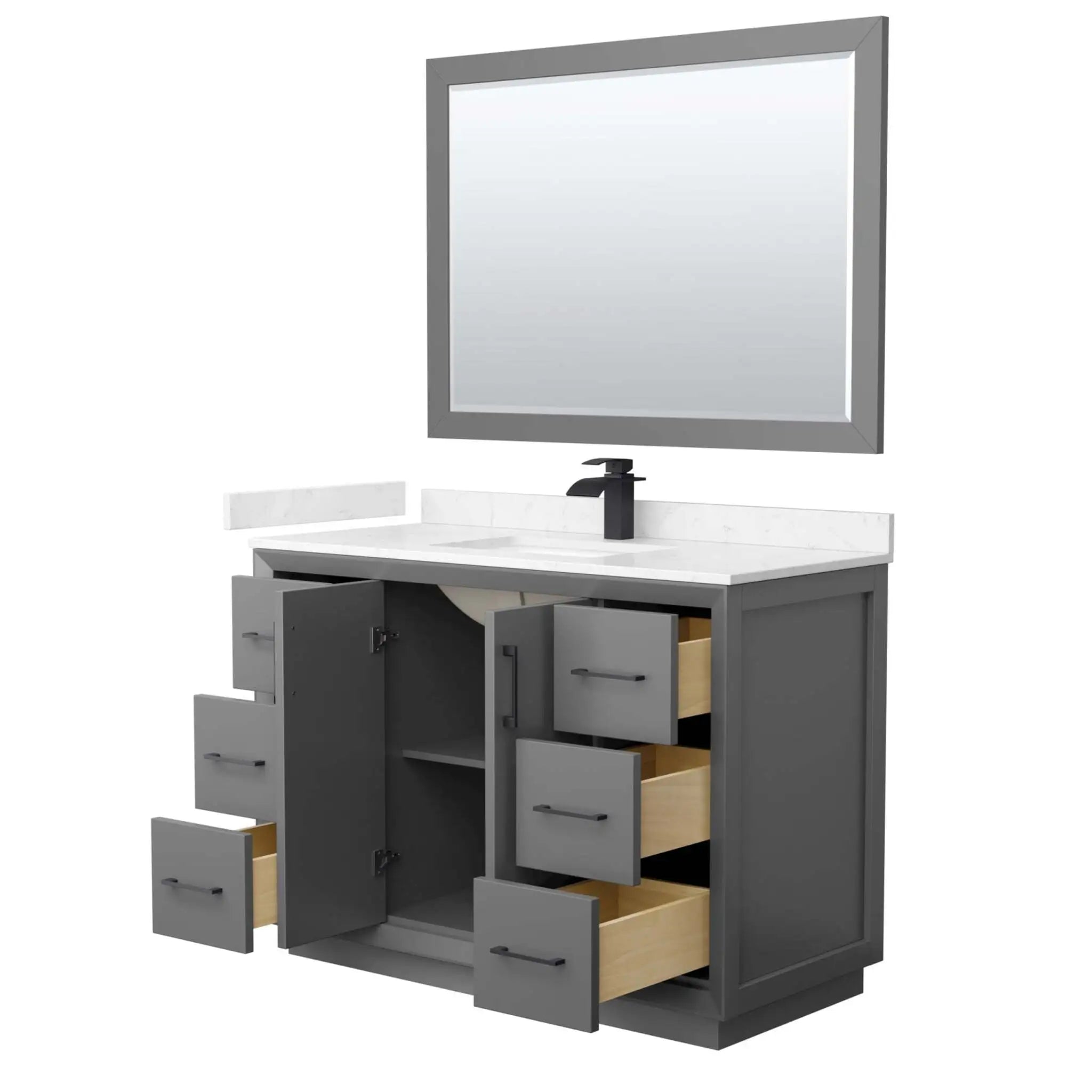48" Strada Single Bathroom Vanity in Dark Gray with Matte Black Trim & 46" Mirror by Wyndham