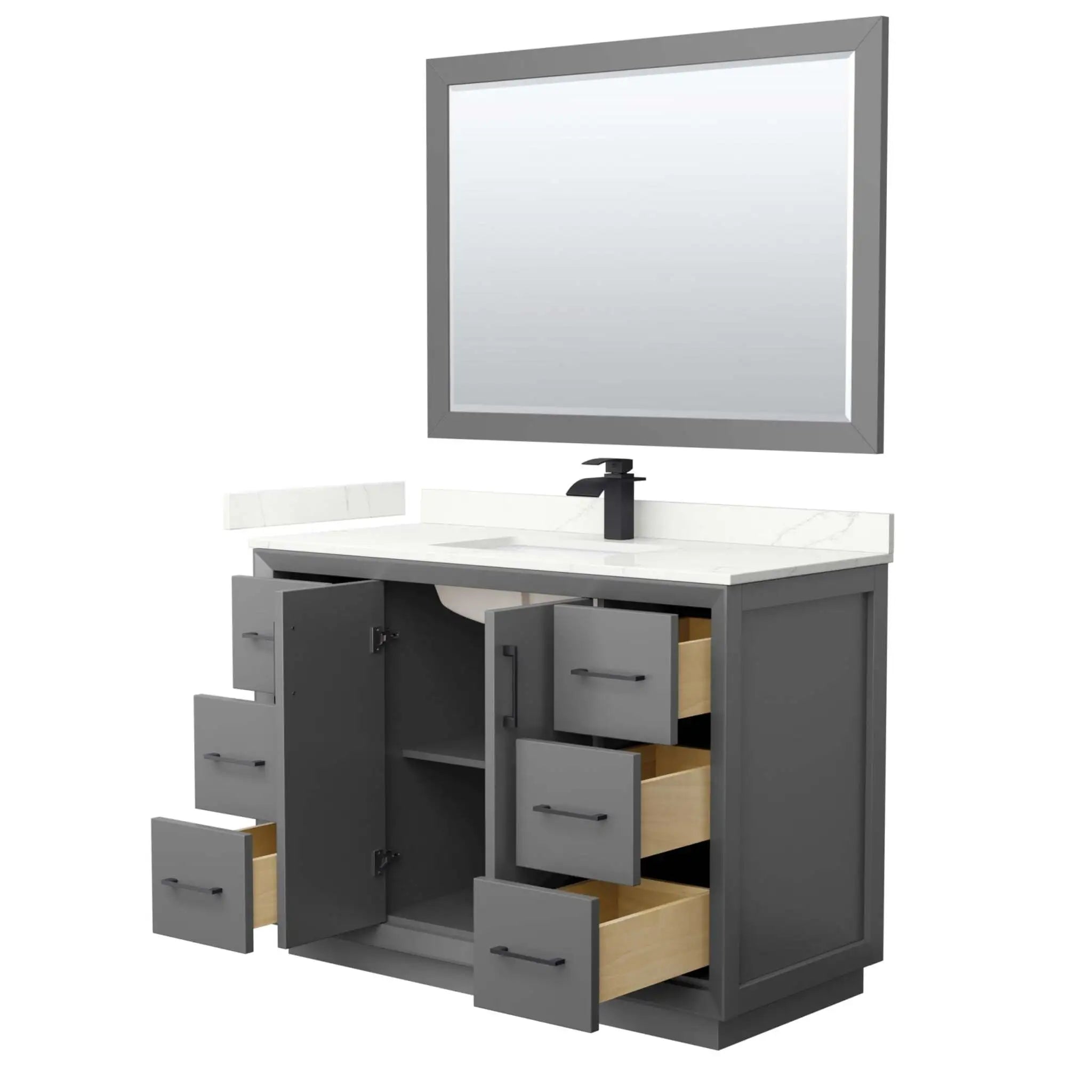 48" Strada Single Bathroom Vanity in Dark Gray with Matte Black Trim & 46" Mirror by Wyndham