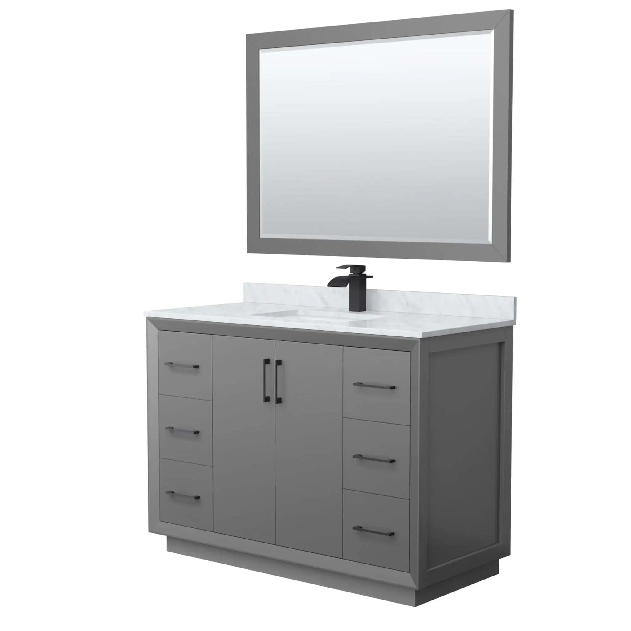 48" Strada Single Bathroom Vanity in Dark Gray with Matte Black Trim & 46" Mirror by Wyndham