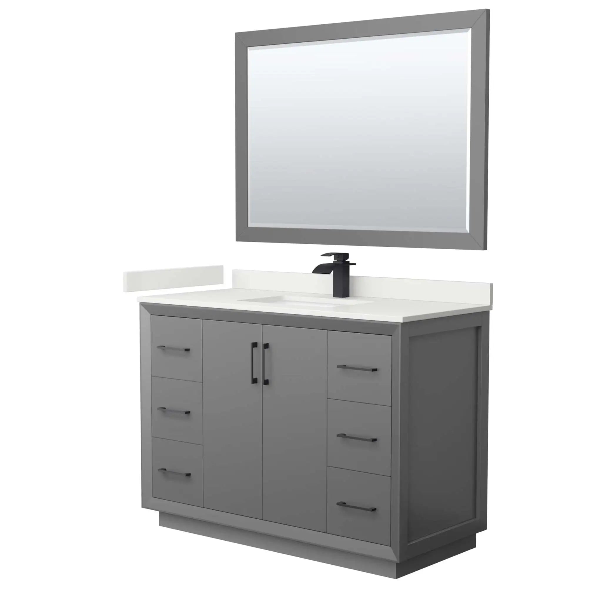 48" Strada Single Bathroom Vanity in Dark Gray with Matte Black Trim & 46" Mirror by Wyndham