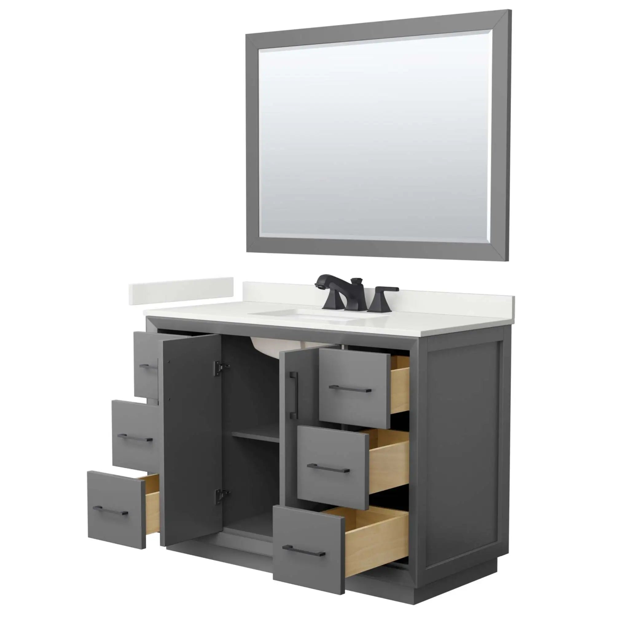 48" Strada Single Bathroom Vanity in Dark Gray with Matte Black Trim & 46" Mirror by Wyndham