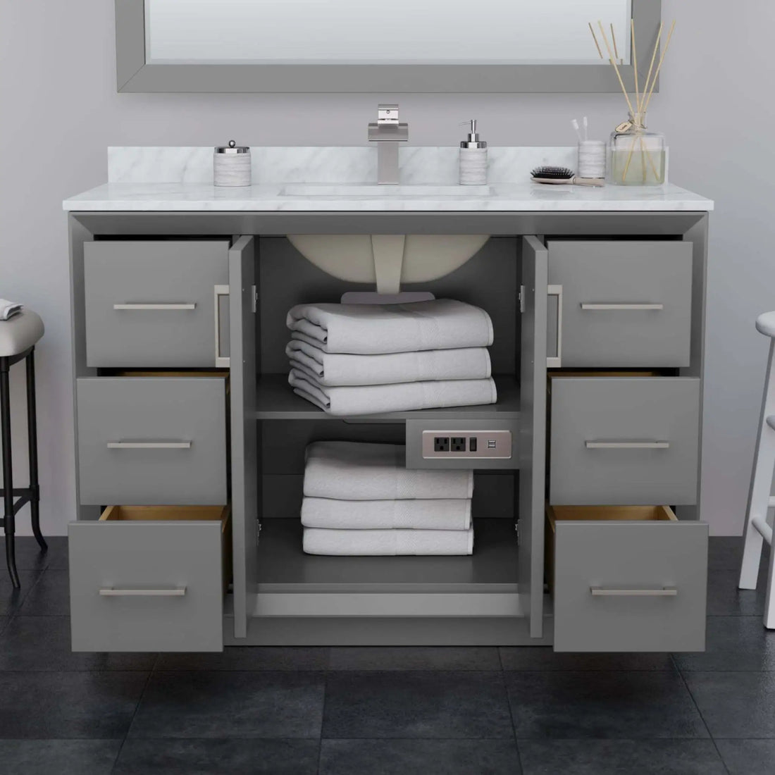 48" Strada Single Bathroom Vanity in Dark Gray with Matte Black Trim by Wyndham