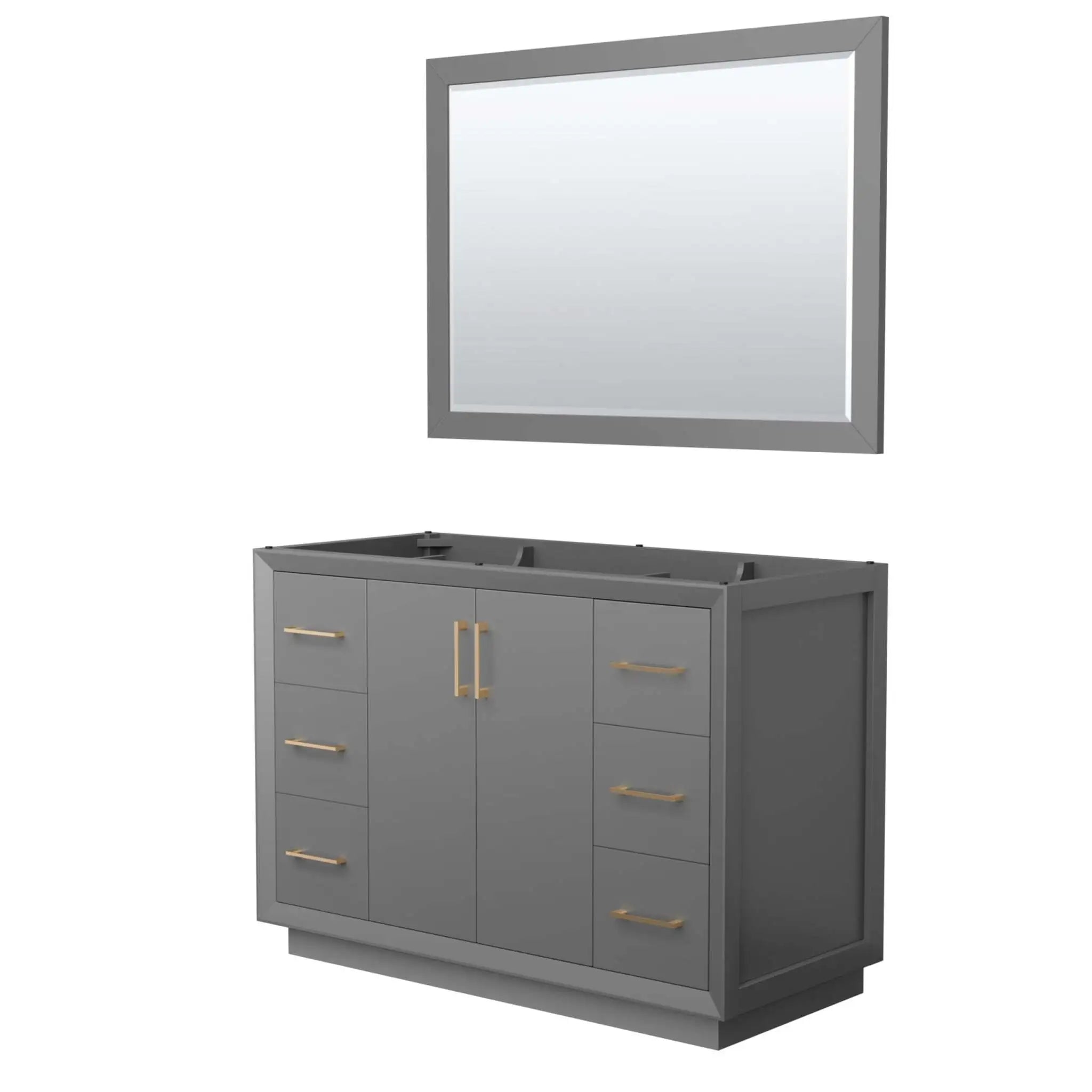 48" Strada Single Bathroom Vanity in Dark Gray with Satin Bronze Trim & 46" Mirror by Wyndham
