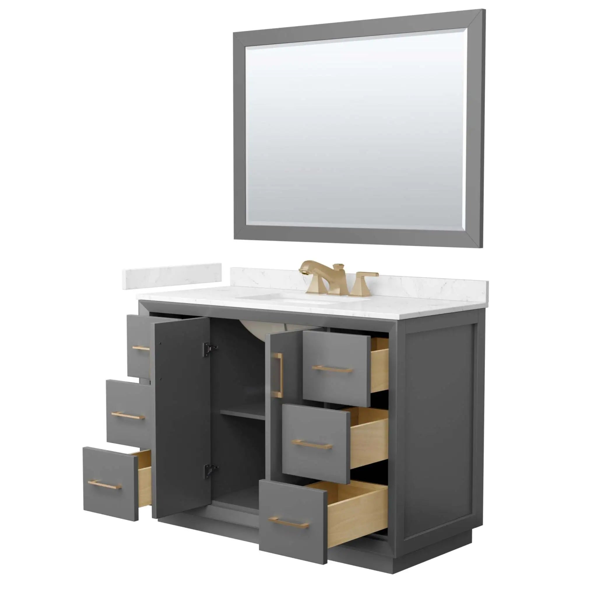 48" Strada Single Bathroom Vanity in Dark Gray with Satin Bronze Trim & 46" Mirror by Wyndham