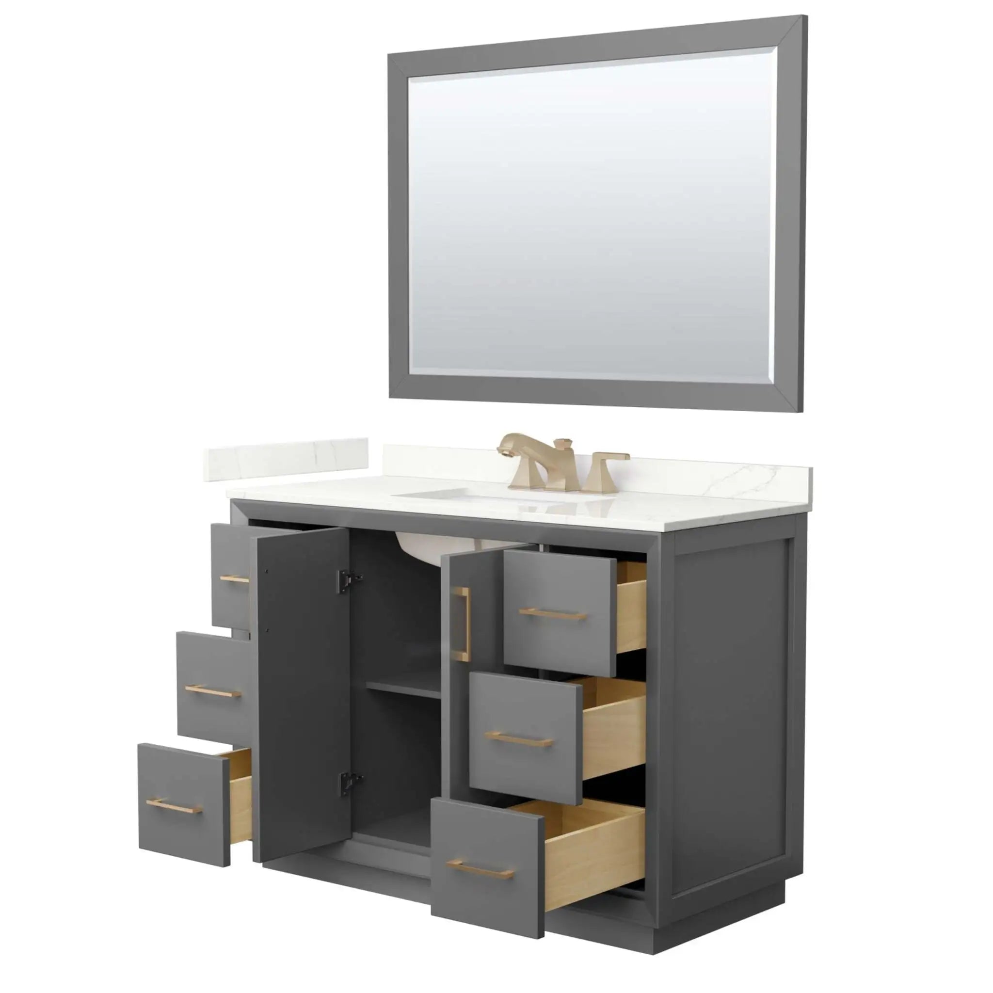 48" Strada Single Bathroom Vanity in Dark Gray with Satin Bronze Trim & 46" Mirror by Wyndham