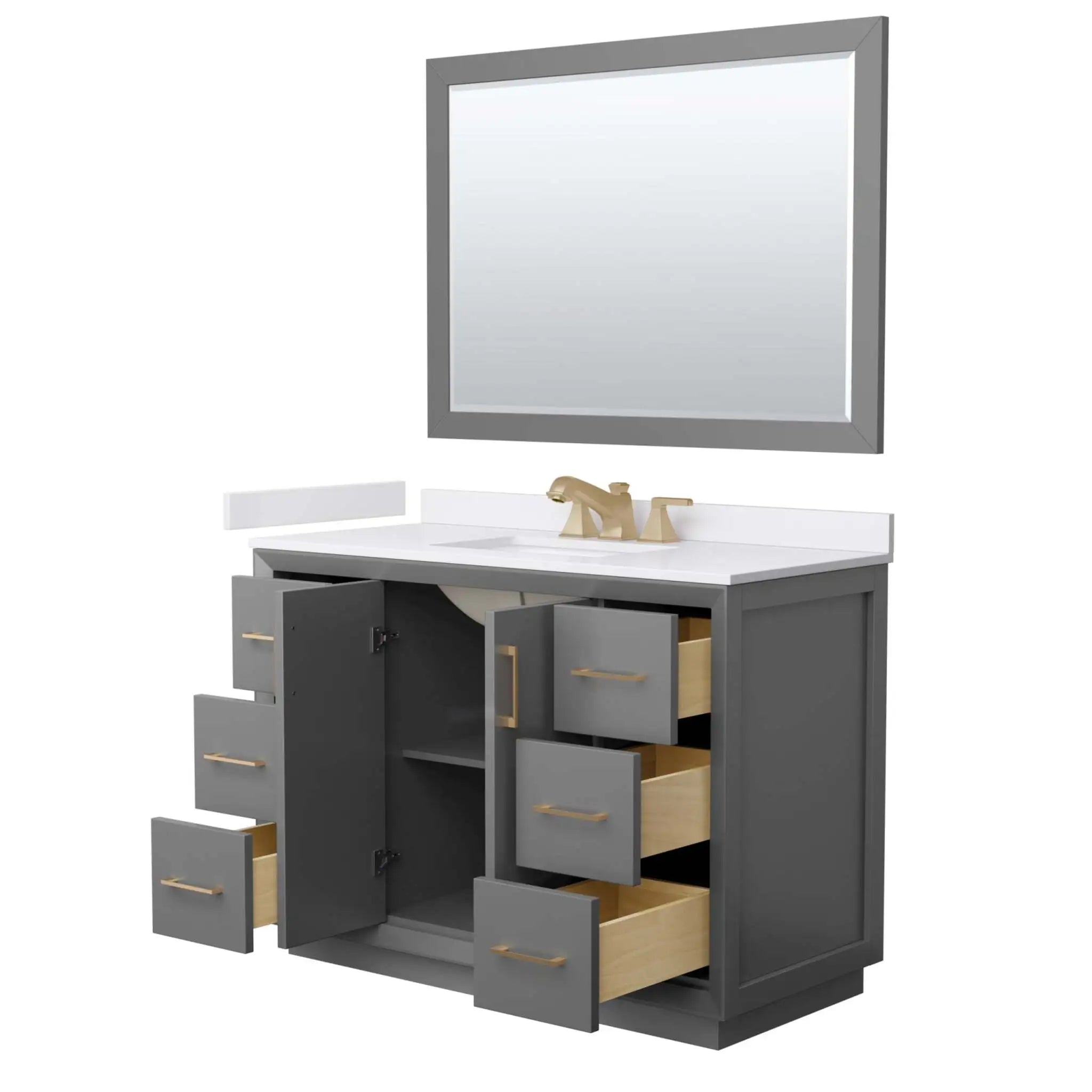 48" Strada Single Bathroom Vanity in Dark Gray with Satin Bronze Trim & 46" Mirror by Wyndham
