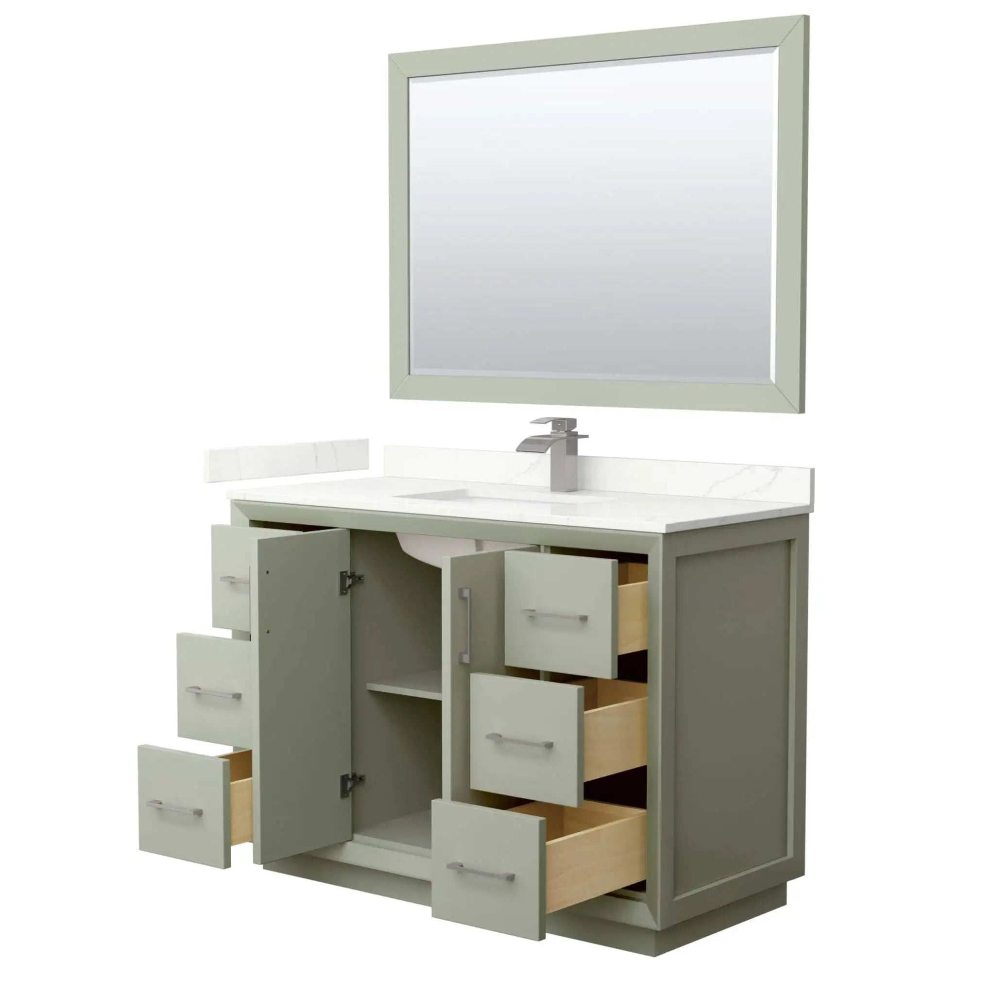 48" Strada Single Bathroom Vanity in Light Green with Brushed Nickel Trim & 46" Mirror by Wyndham