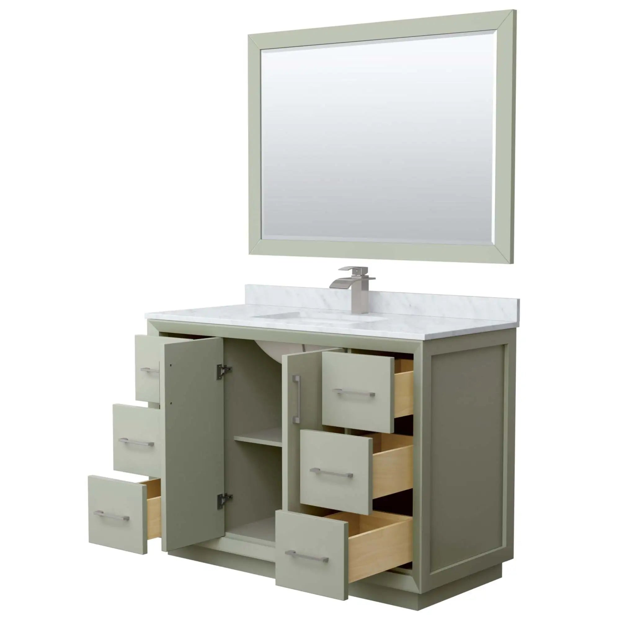 48" Strada Single Bathroom Vanity in Light Green with Brushed Nickel Trim & 46" Mirror by Wyndham