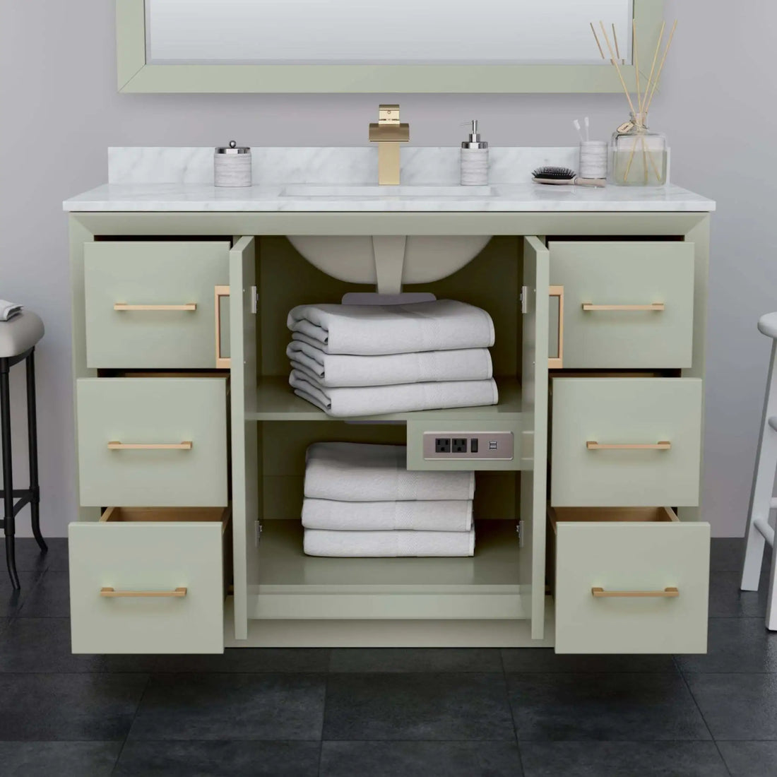 48" Strada Single Bathroom Vanity in Light Green with Brushed Nickel Trim & 46" Mirror by Wyndham