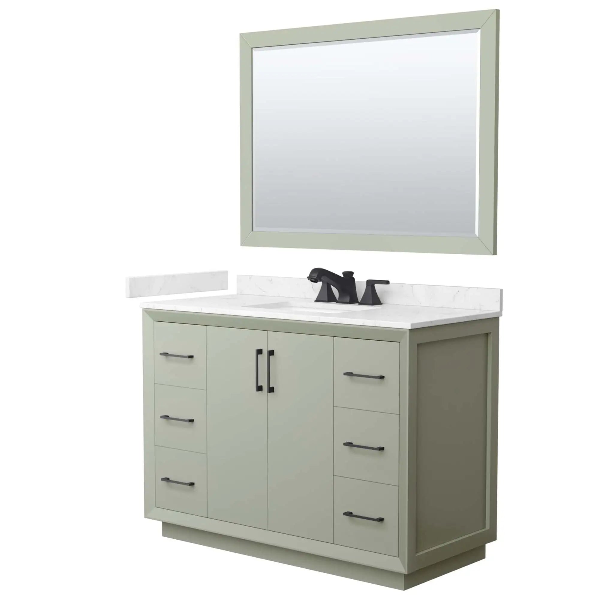 48" Strada Single Bathroom Vanity in Light Green with Matte Black Trim & 46" Mirror by Wyndham