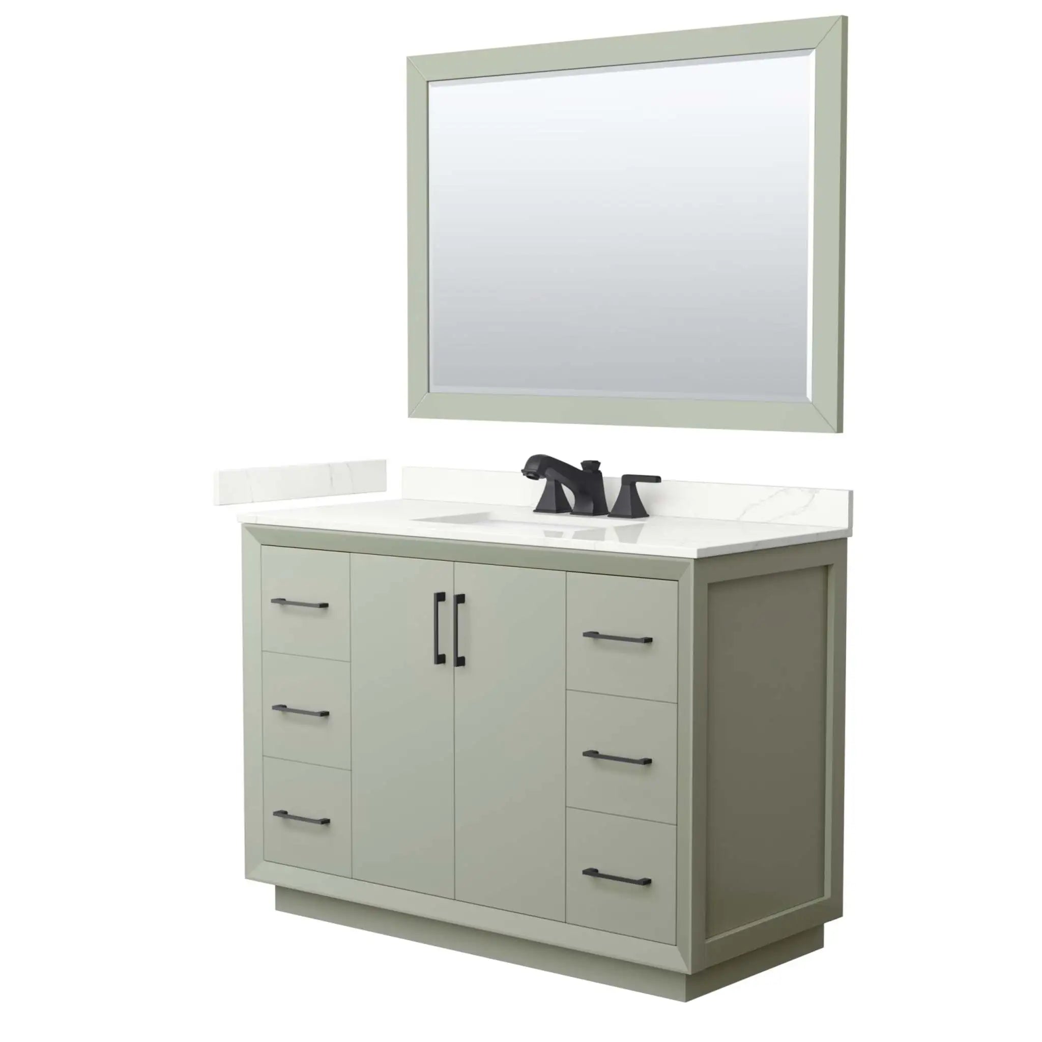 48" Strada Single Bathroom Vanity in Light Green with Matte Black Trim & 46" Mirror by Wyndham