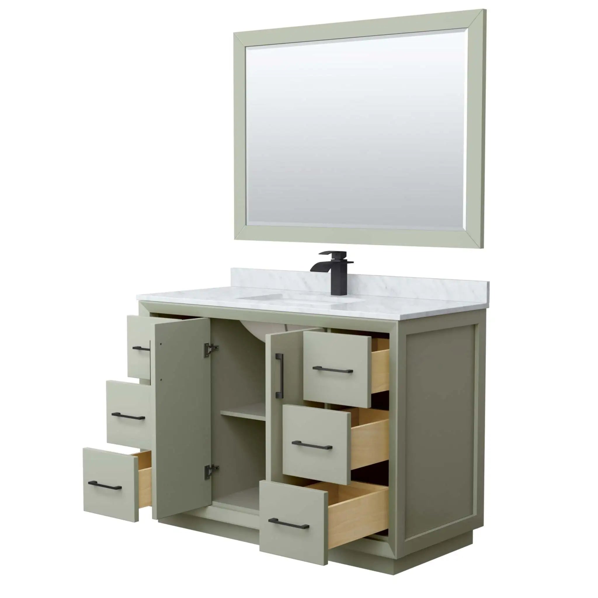 48" Strada Single Bathroom Vanity in Light Green with Matte Black Trim & 46" Mirror by Wyndham