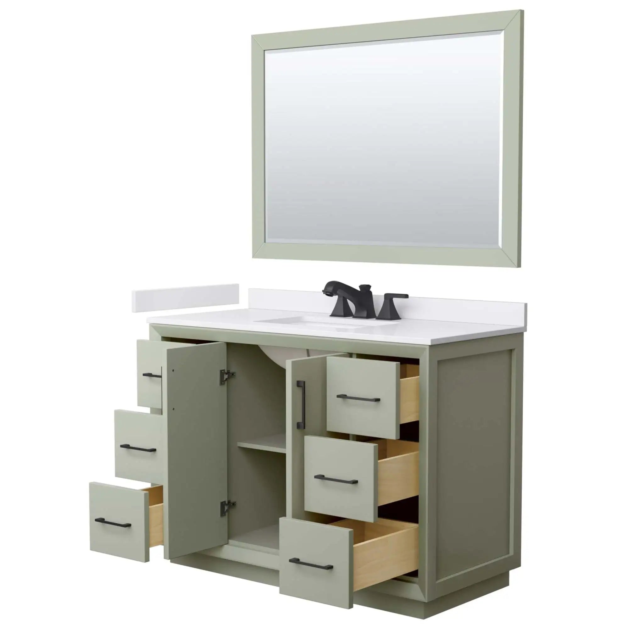 48" Strada Single Bathroom Vanity in Light Green with Matte Black Trim & 46" Mirror by Wyndham