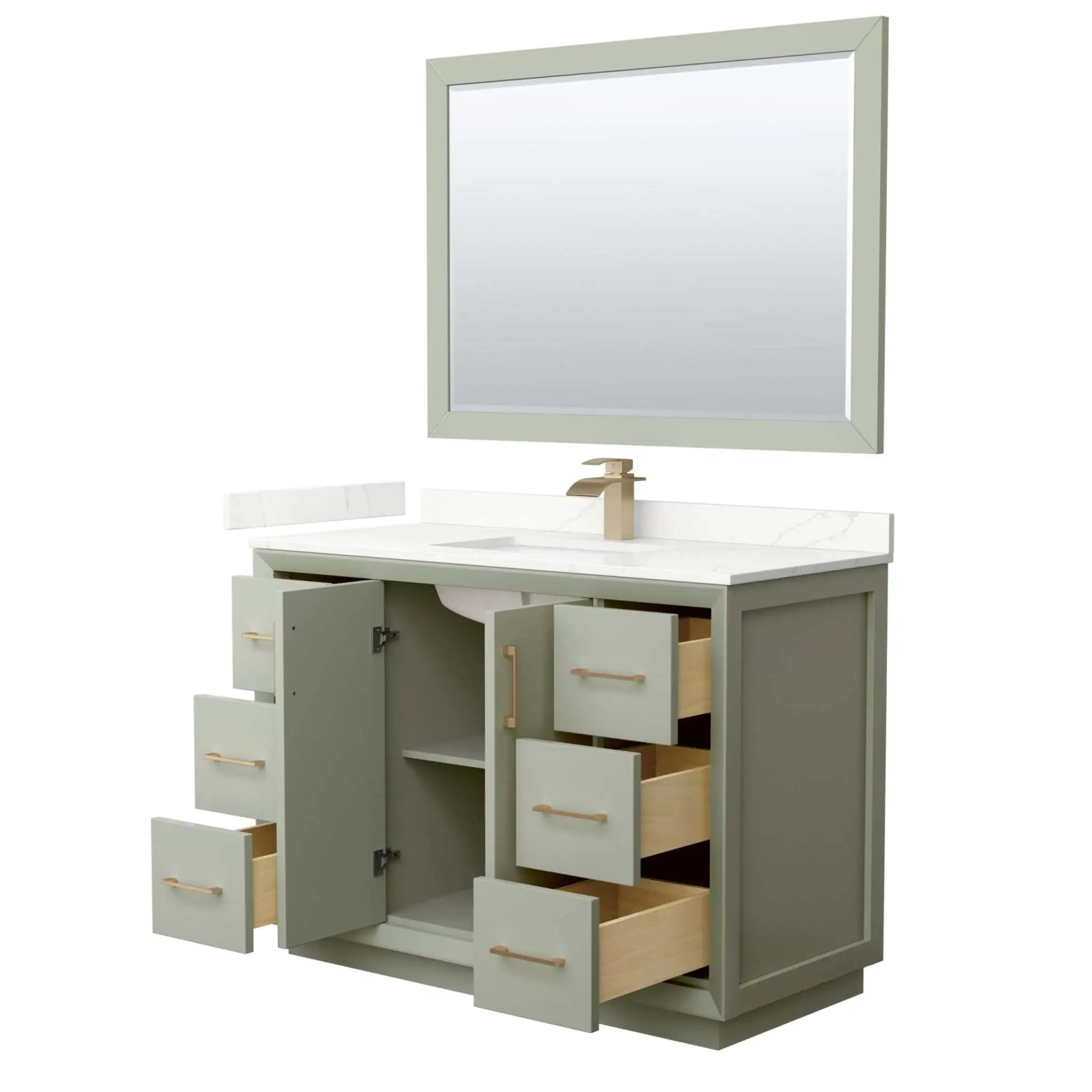 48" Strada Single Bathroom Vanity in Light Green with Satin Bronze Trim & 46" Mirror by Wyndham