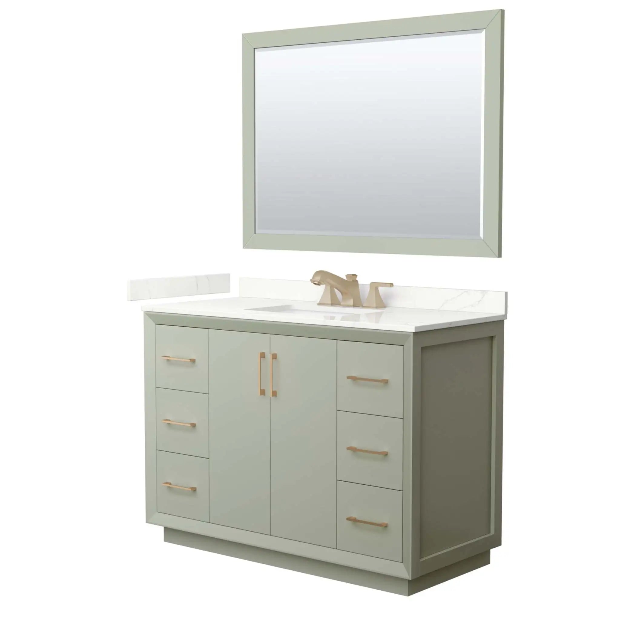48" Strada Single Bathroom Vanity in Light Green with Satin Bronze Trim & 46" Mirror by Wyndham