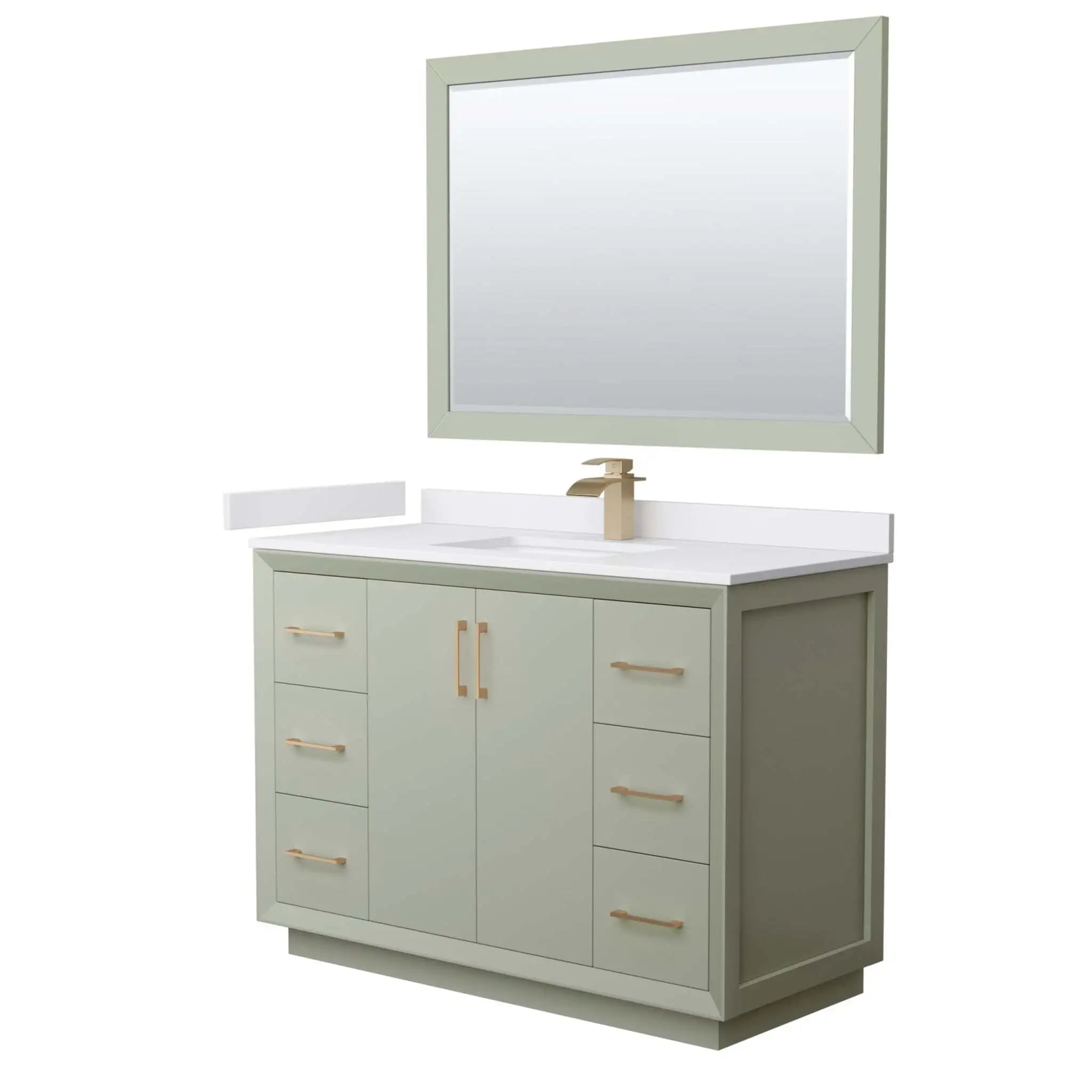 48" Strada Single Bathroom Vanity in Light Green with Satin Bronze Trim & 46" Mirror by Wyndham