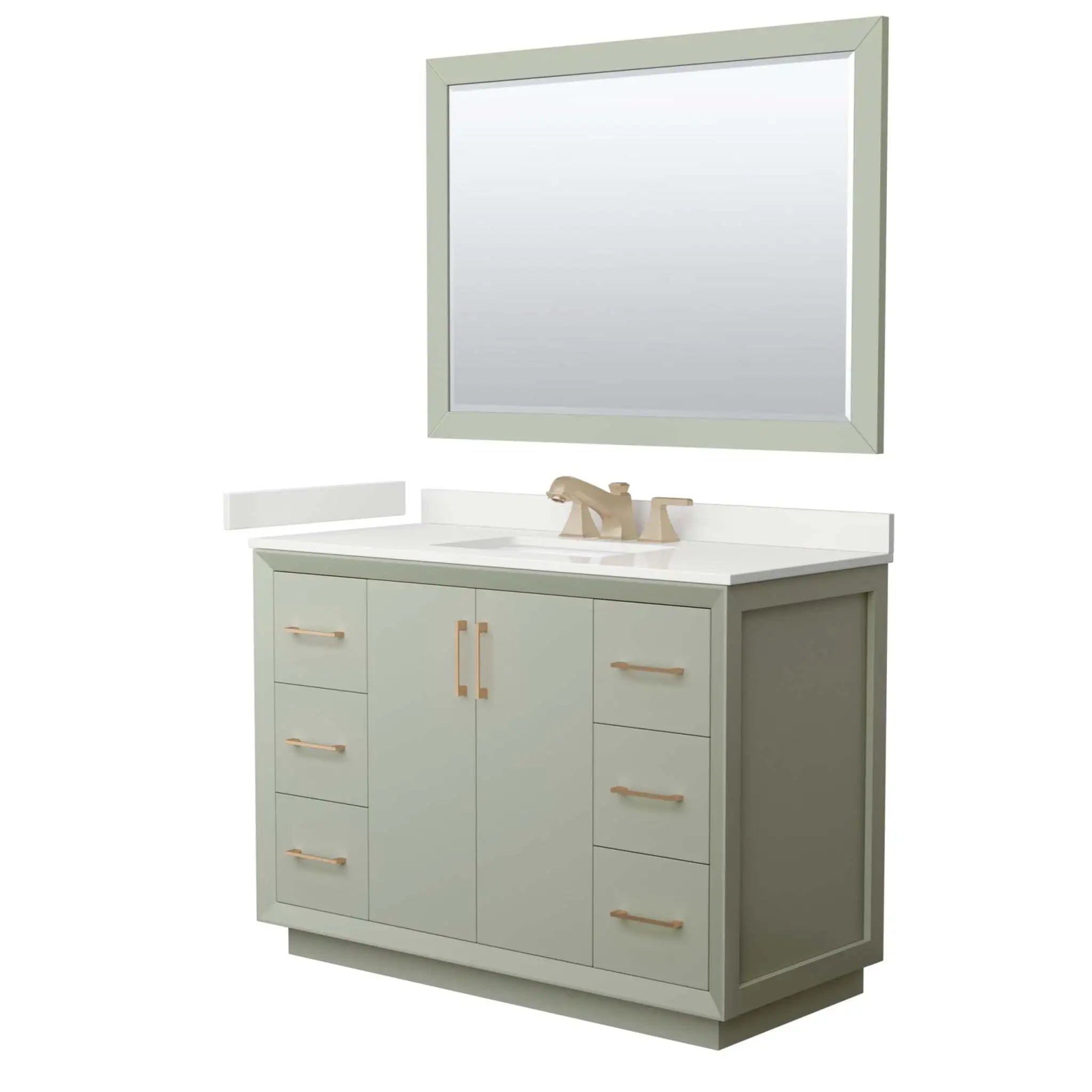 48" Strada Single Bathroom Vanity in Light Green with Satin Bronze Trim & 46" Mirror by Wyndham