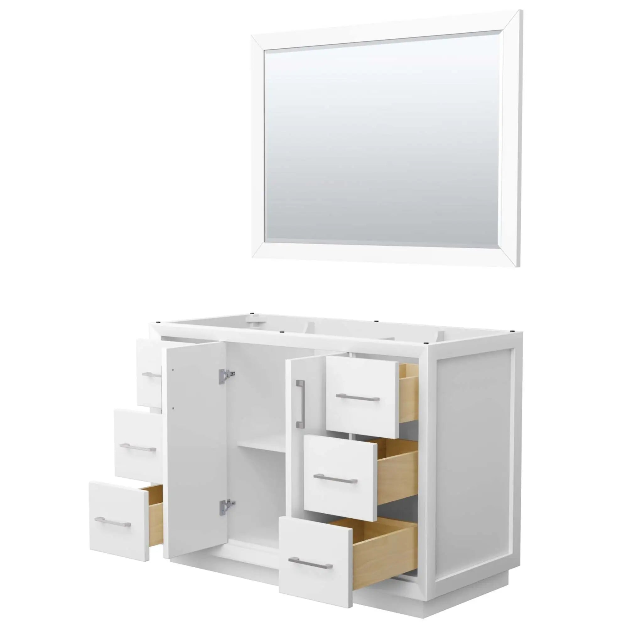 48" Strada Single Bathroom Vanity in White with Brushed Nickel Trim & 46" Mirror by Wyndham