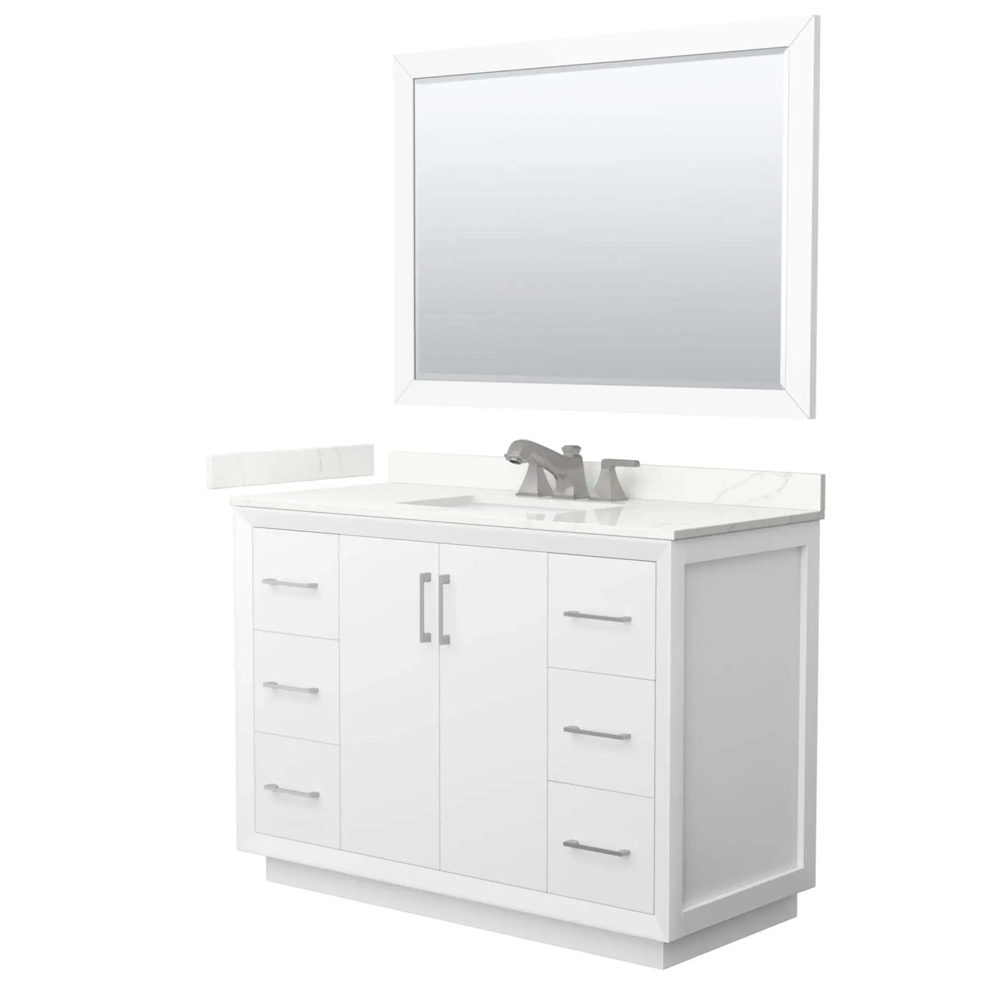 48" Strada Single Bathroom Vanity in White with Brushed Nickel Trim & 46" Mirror by Wyndham