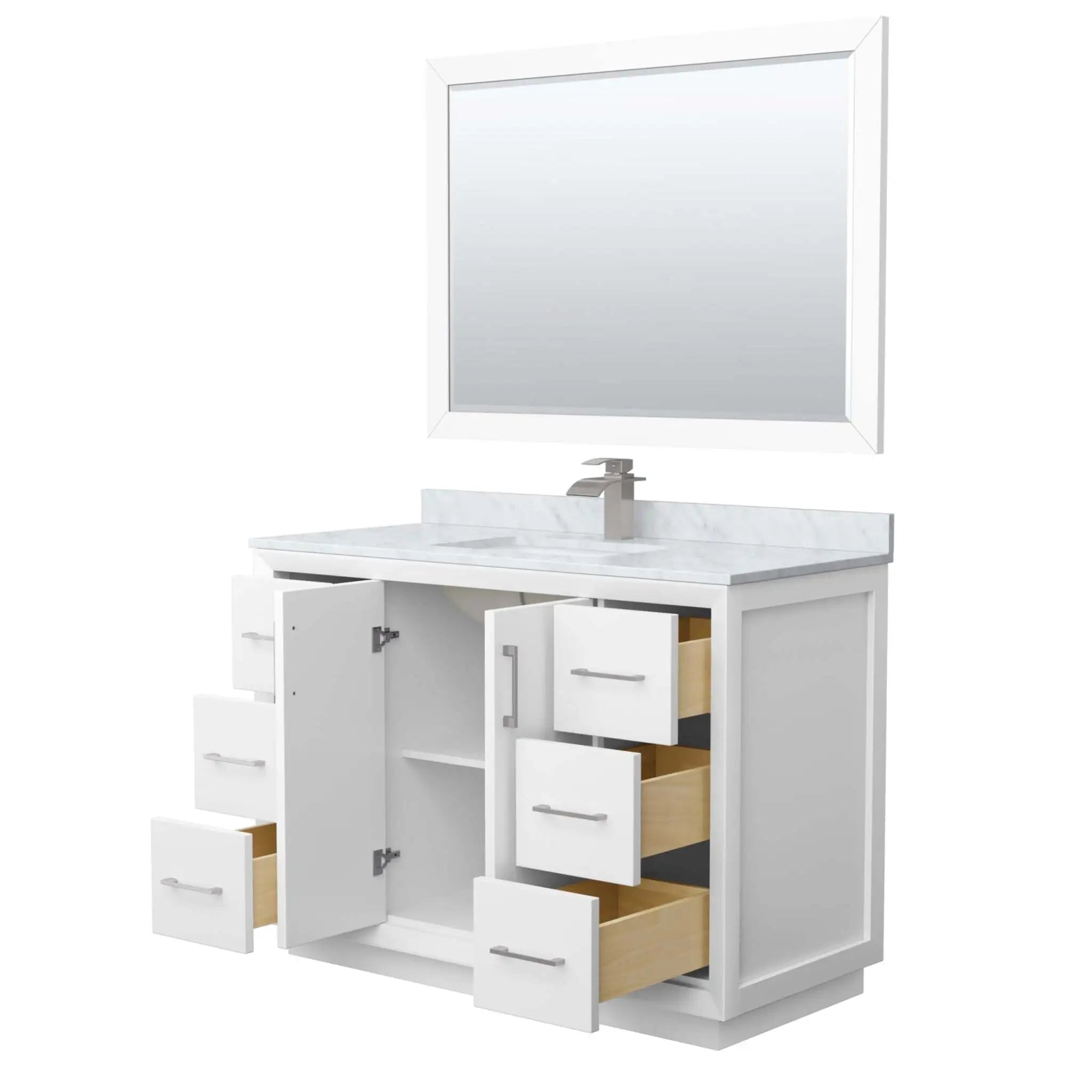 48" Strada Single Bathroom Vanity in White with Brushed Nickel Trim & 46" Mirror by Wyndham