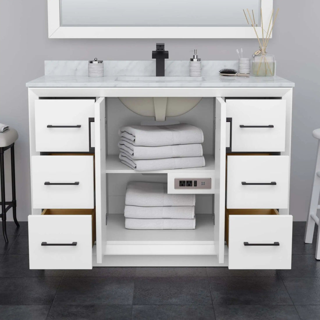 48" Strada Single Bathroom Vanity in White with Brushed Nickel Trim & 46" Mirror by Wyndham