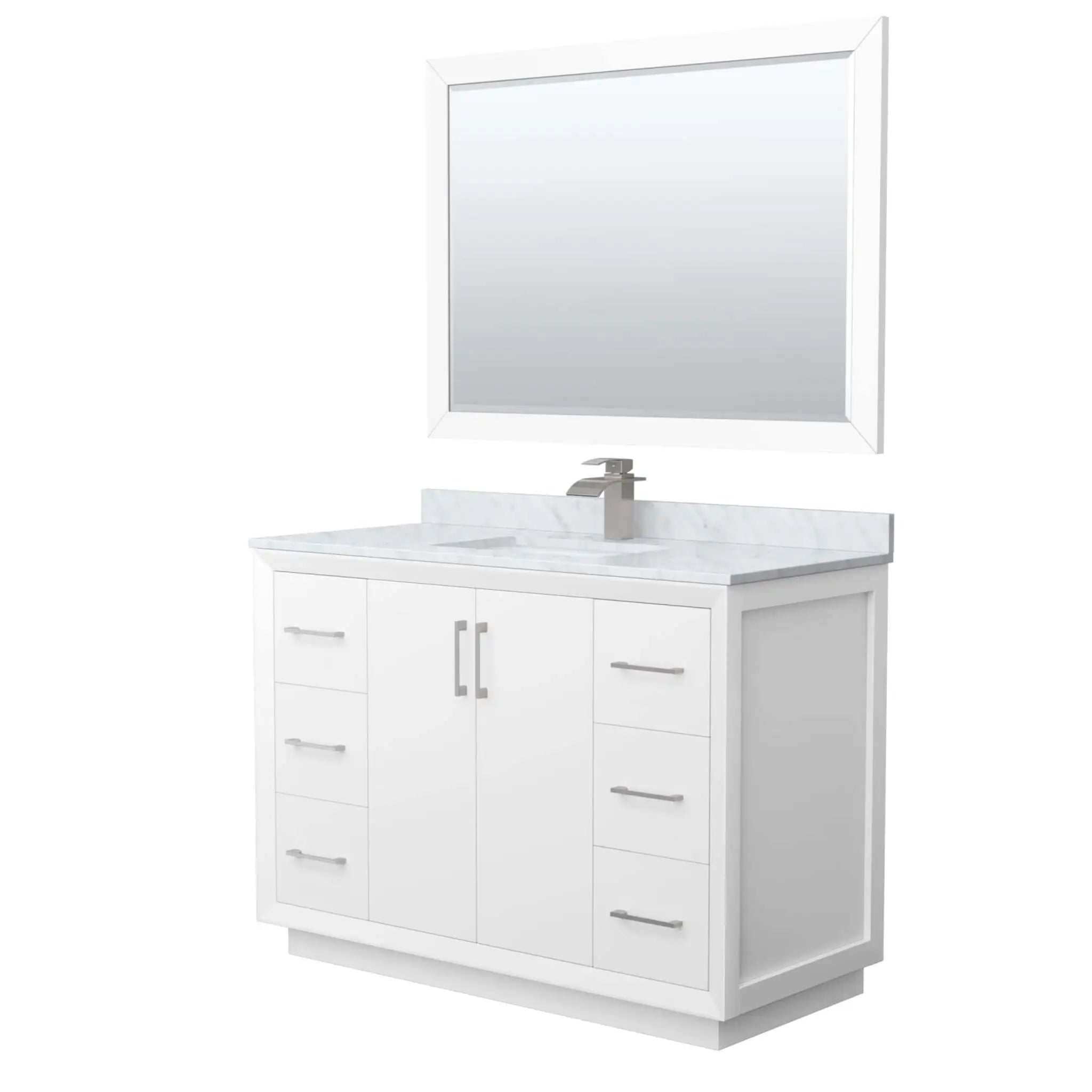 48" Strada Single Bathroom Vanity in White with Brushed Nickel Trim & 46" Mirror by Wyndham