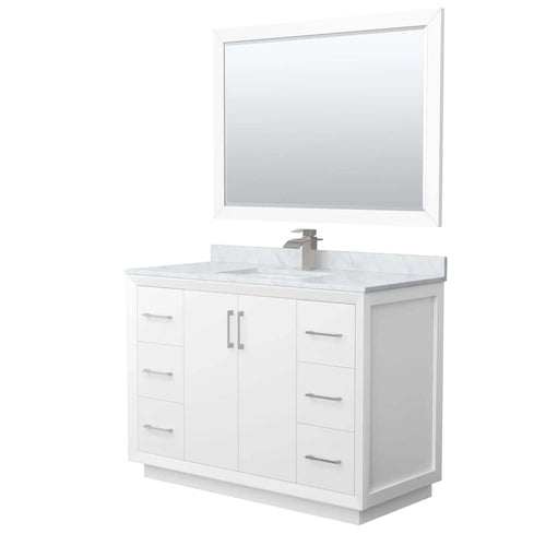 48" Strada Single Bathroom Vanity in White with Brushed Nickel Trim & 46" Mirror by Wyndham