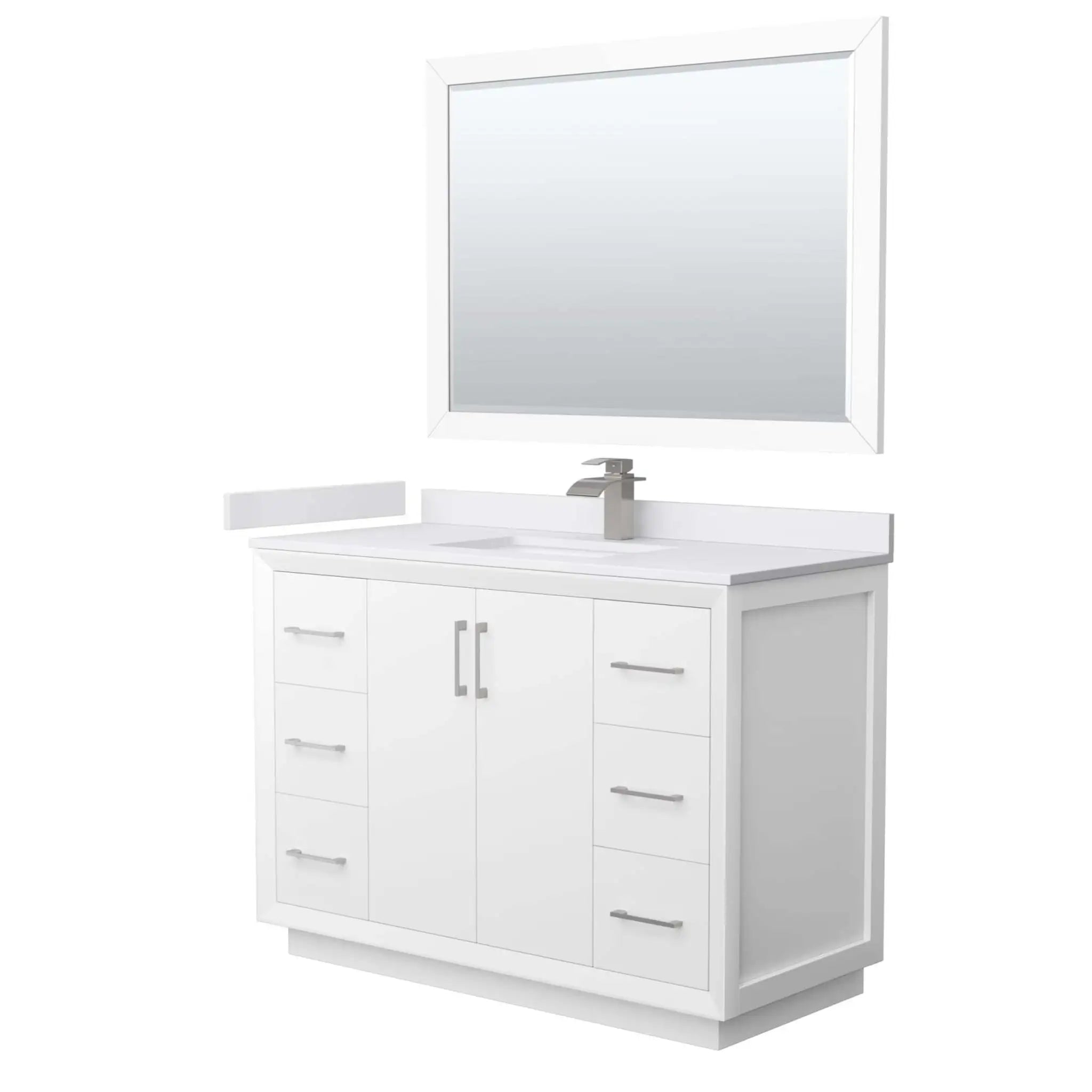 48" Strada Single Bathroom Vanity in White with Brushed Nickel Trim & 46" Mirror by Wyndham