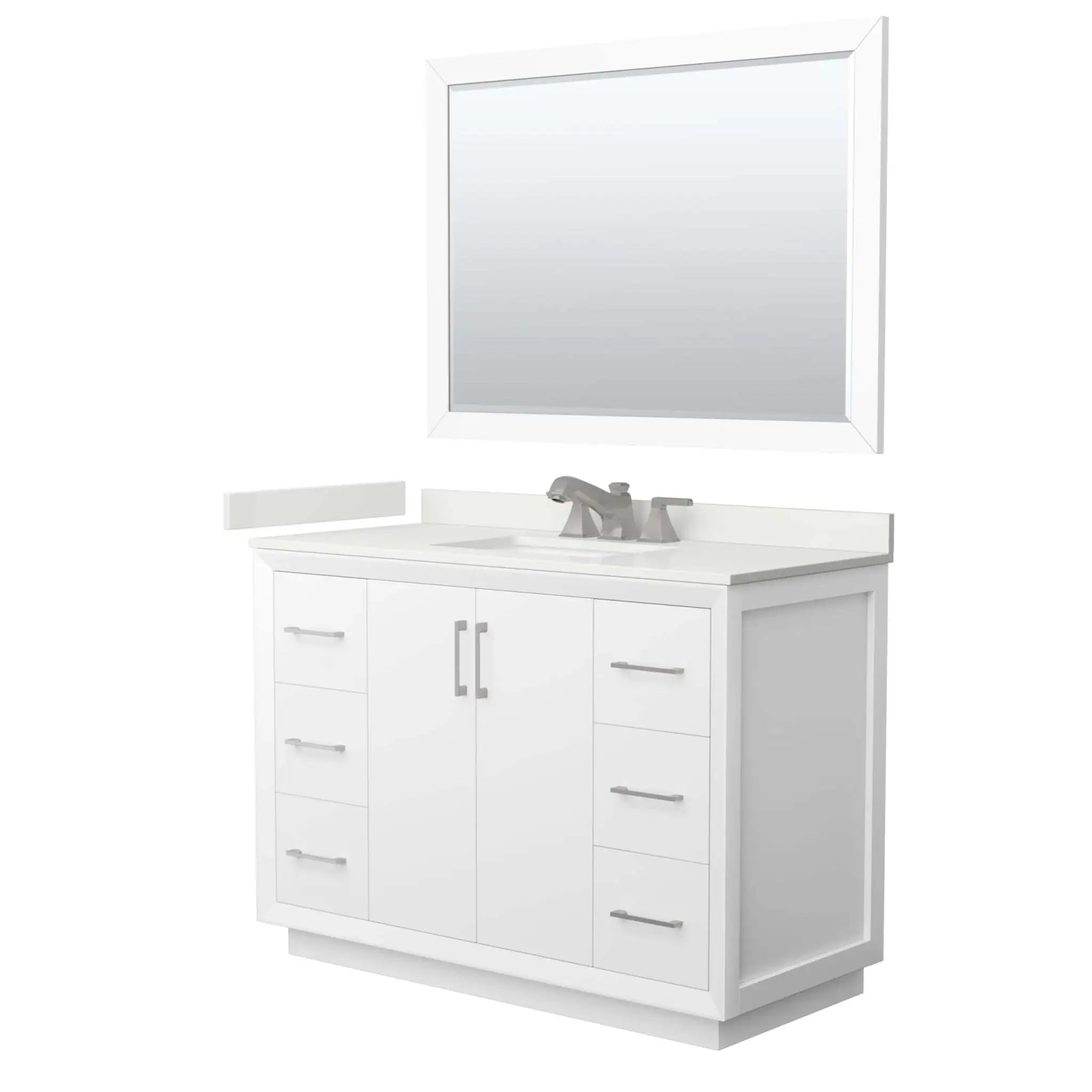 48" Strada Single Bathroom Vanity in White with Brushed Nickel Trim & 46" Mirror by Wyndham