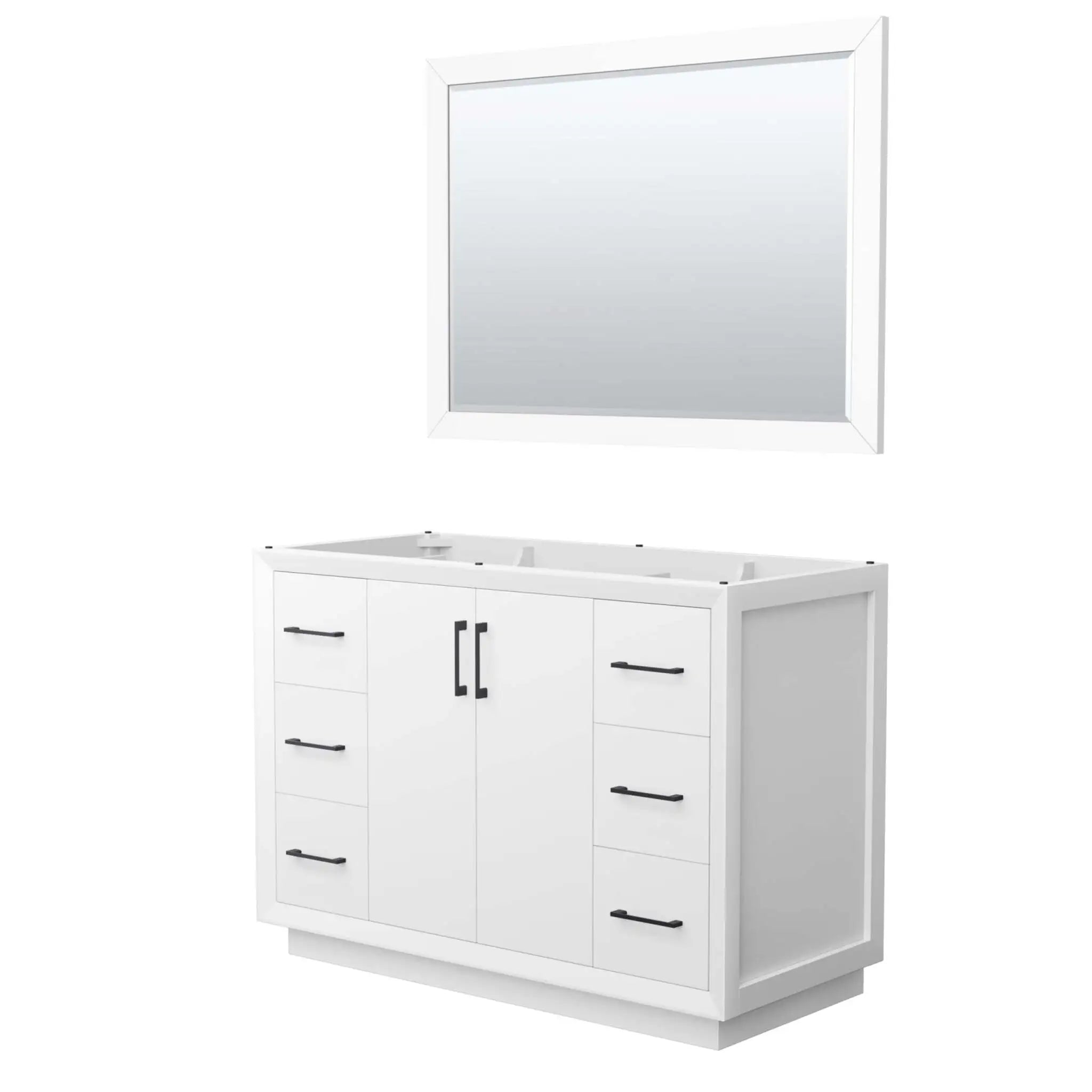 48" Strada Single Bathroom Vanity in White with Matte Black Trim & 46" Mirror by Wyndham