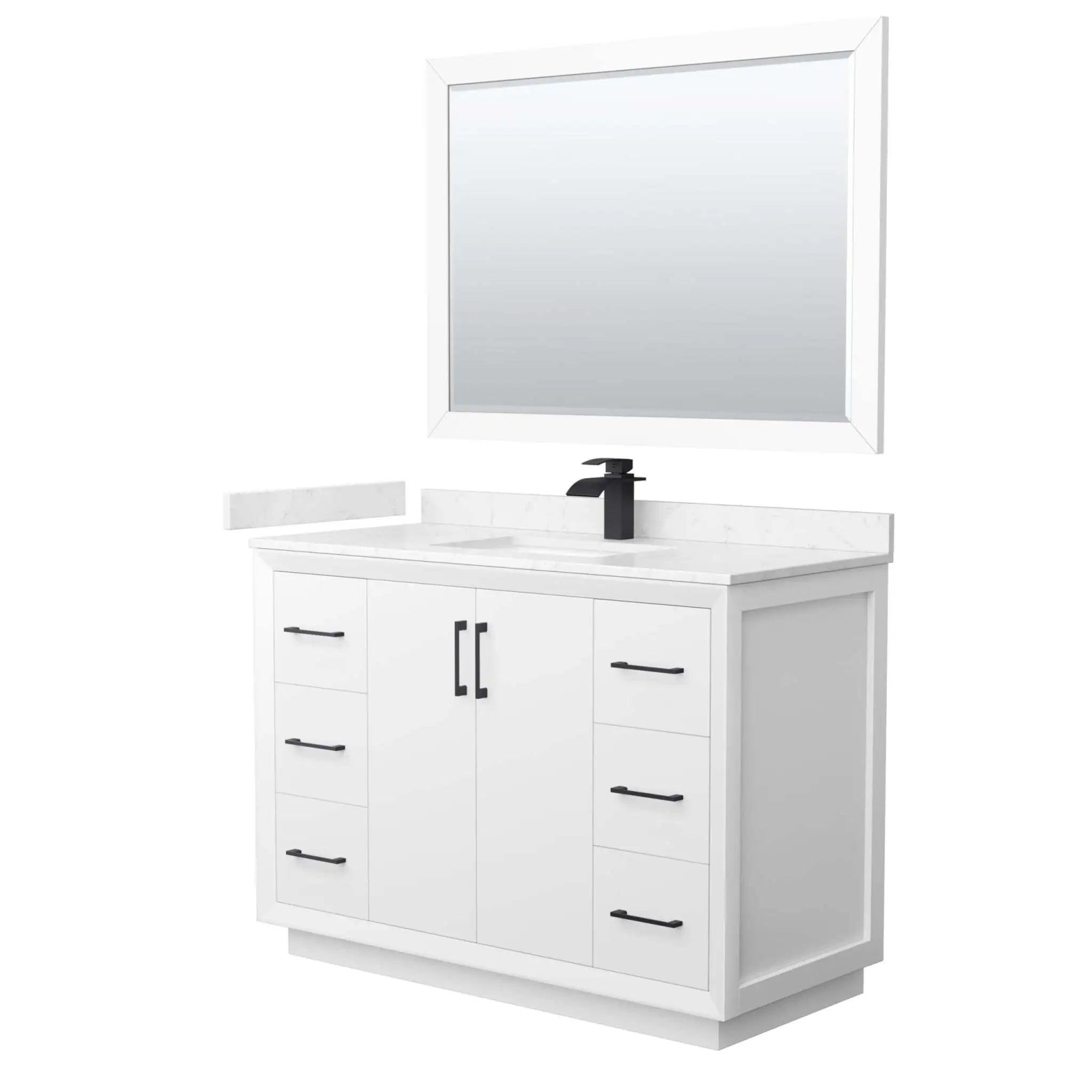 48" Strada Single Bathroom Vanity in White with Matte Black Trim & 46" Mirror by Wyndham