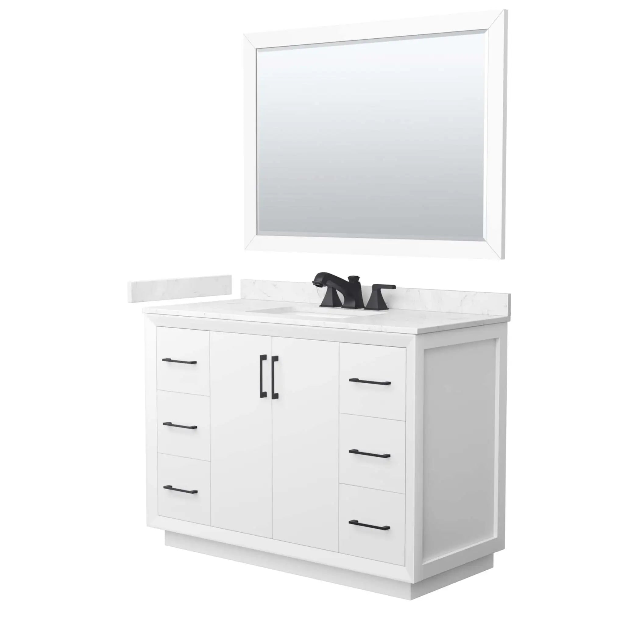 48" Strada Single Bathroom Vanity in White with Matte Black Trim & 46" Mirror by Wyndham
